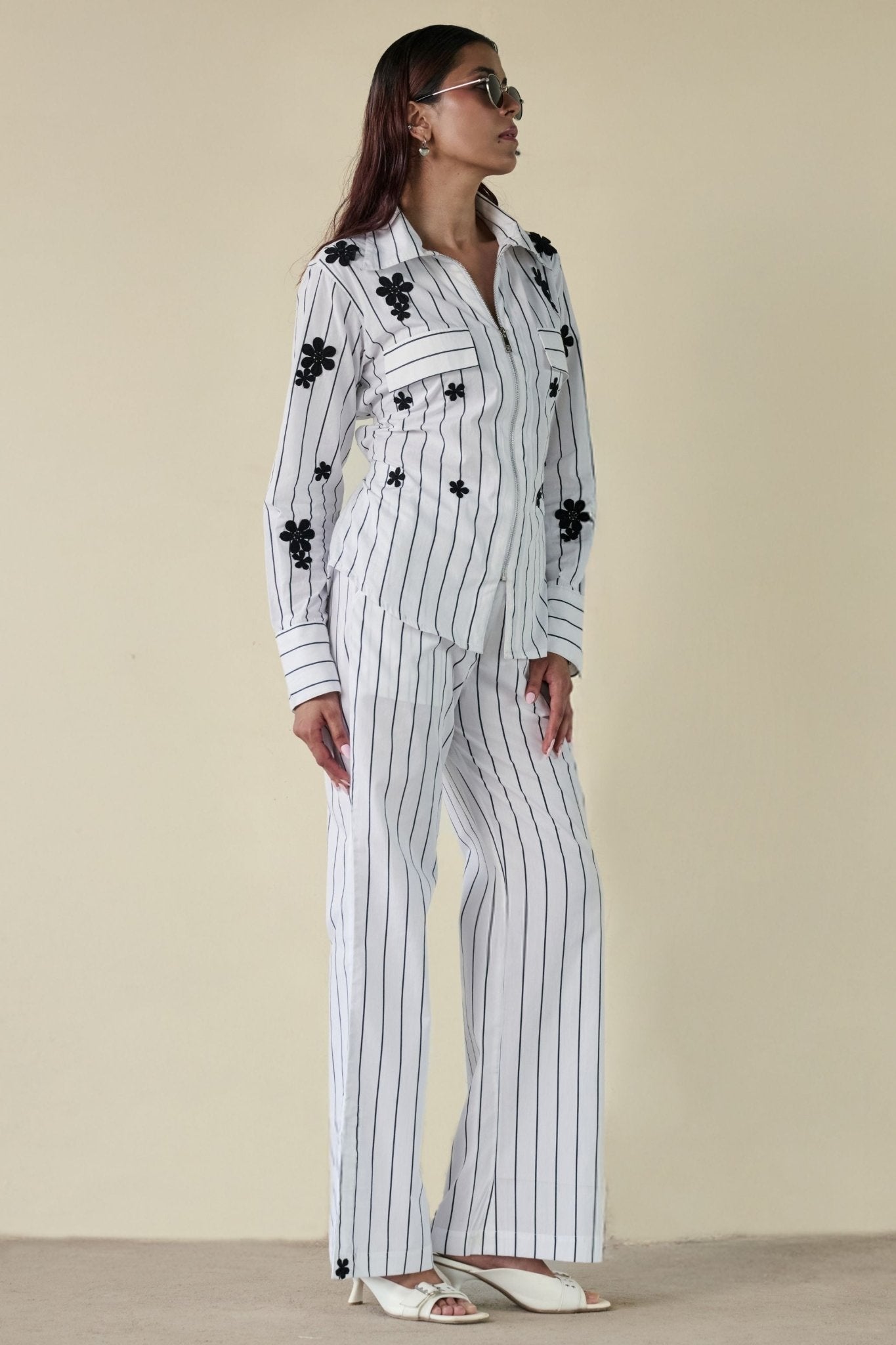 Black Stripe Floral Set