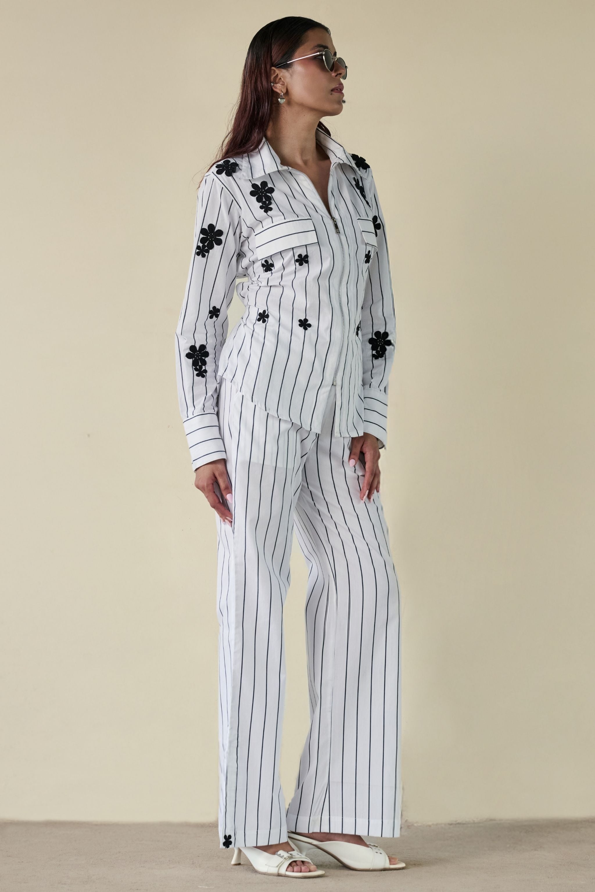 Black Stripe Floral Set