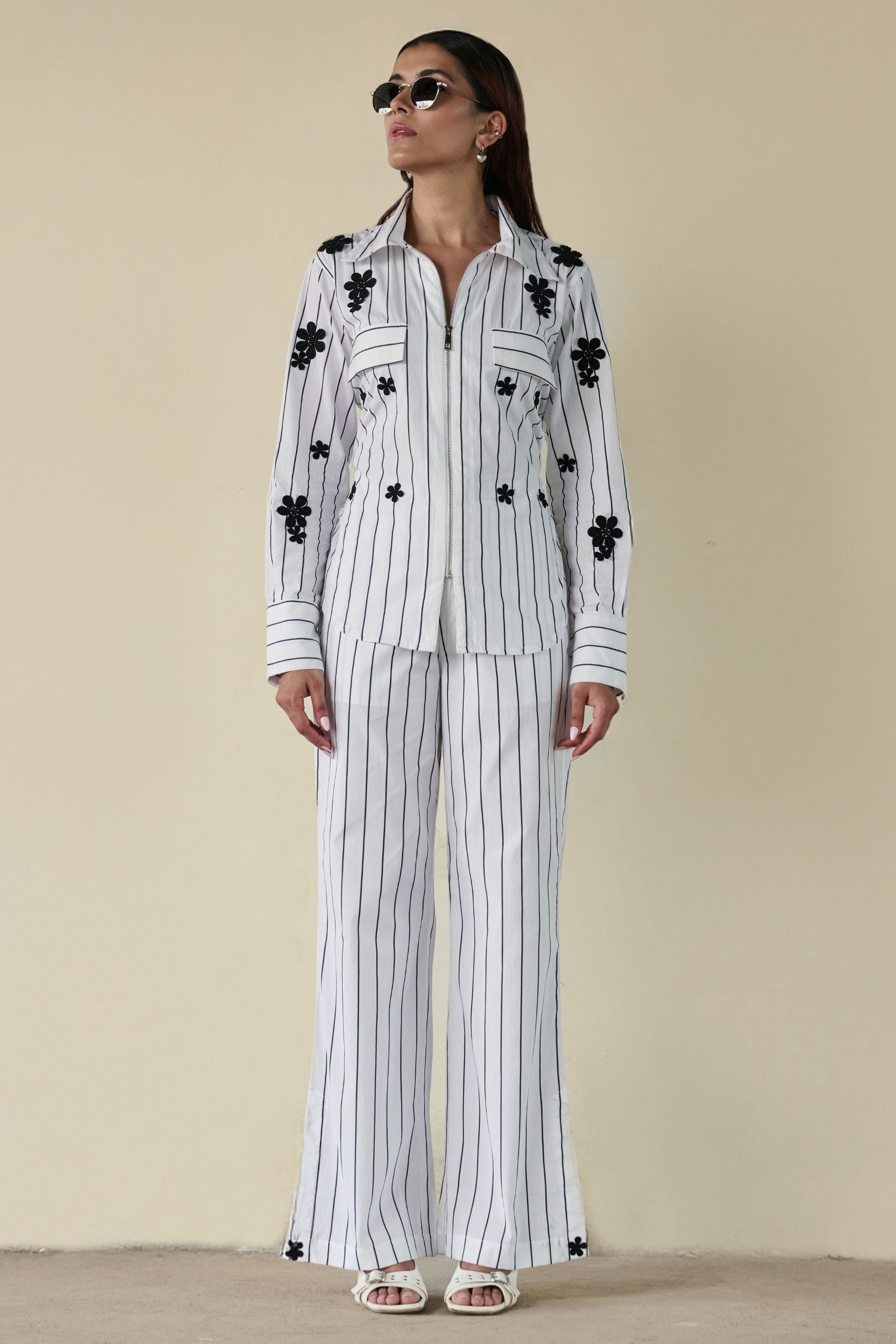 Black Stripe Floral Set