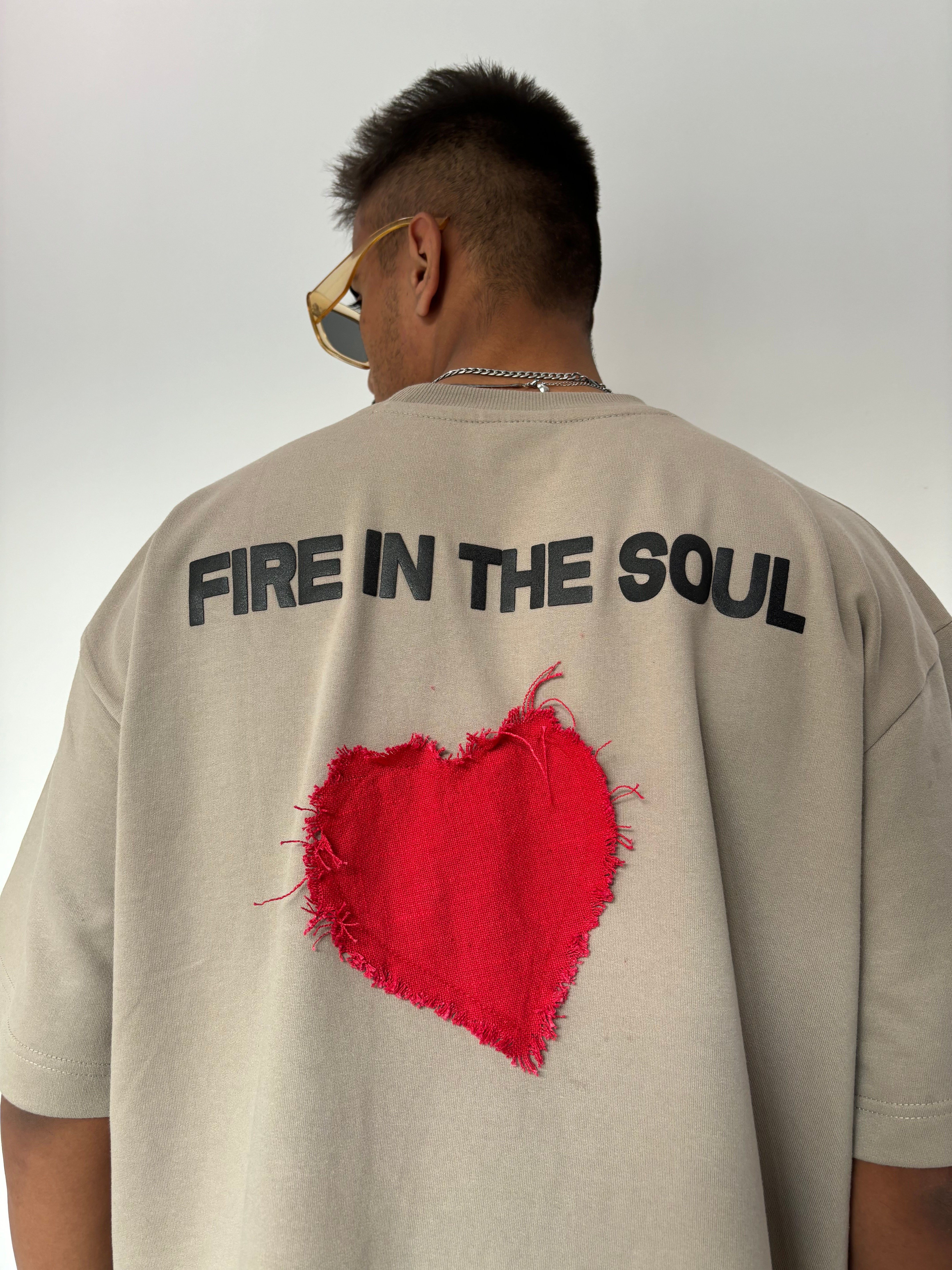 Flames Dusty Beige Oversized T-Shirt