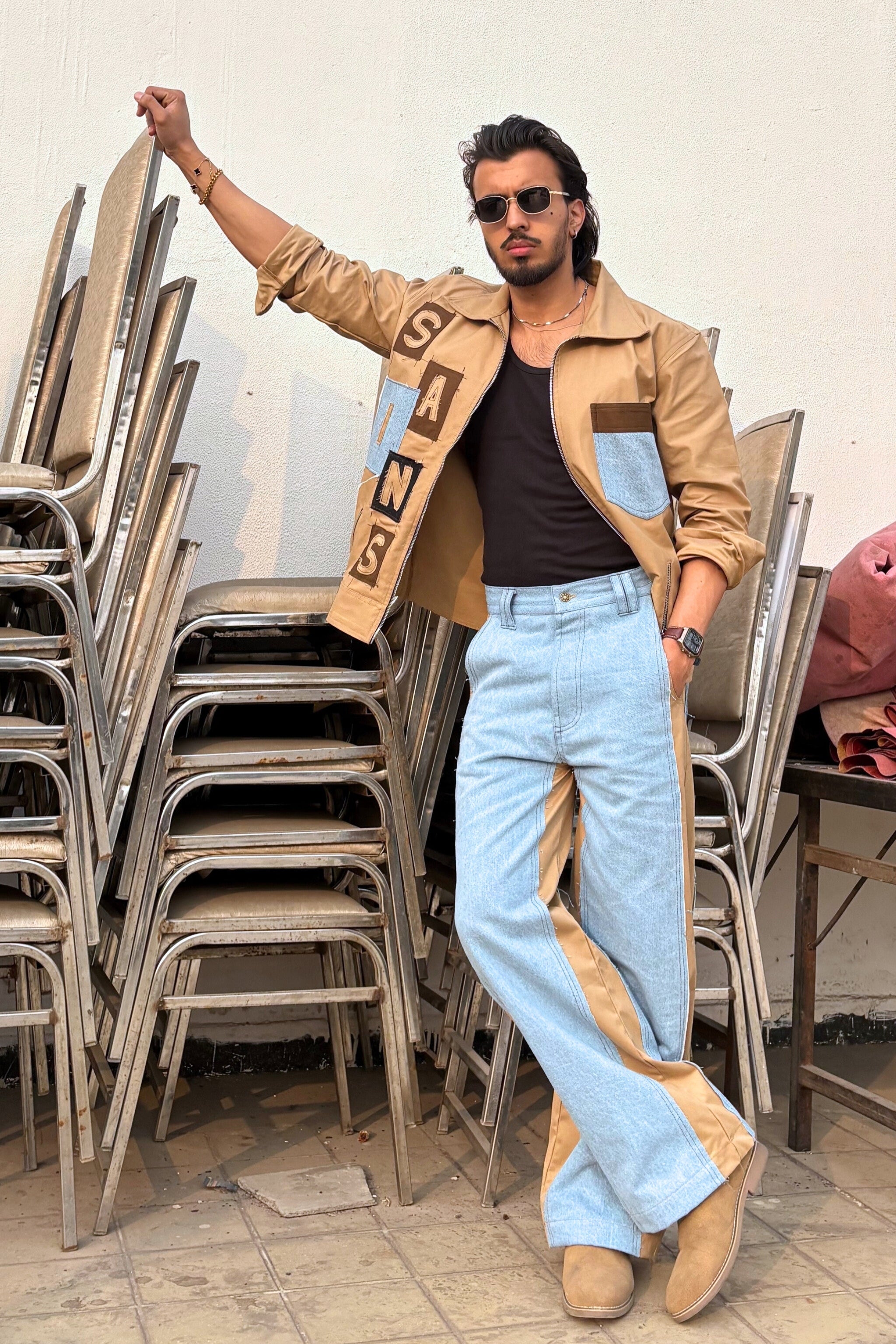 Tan & Blue Co-ord Set