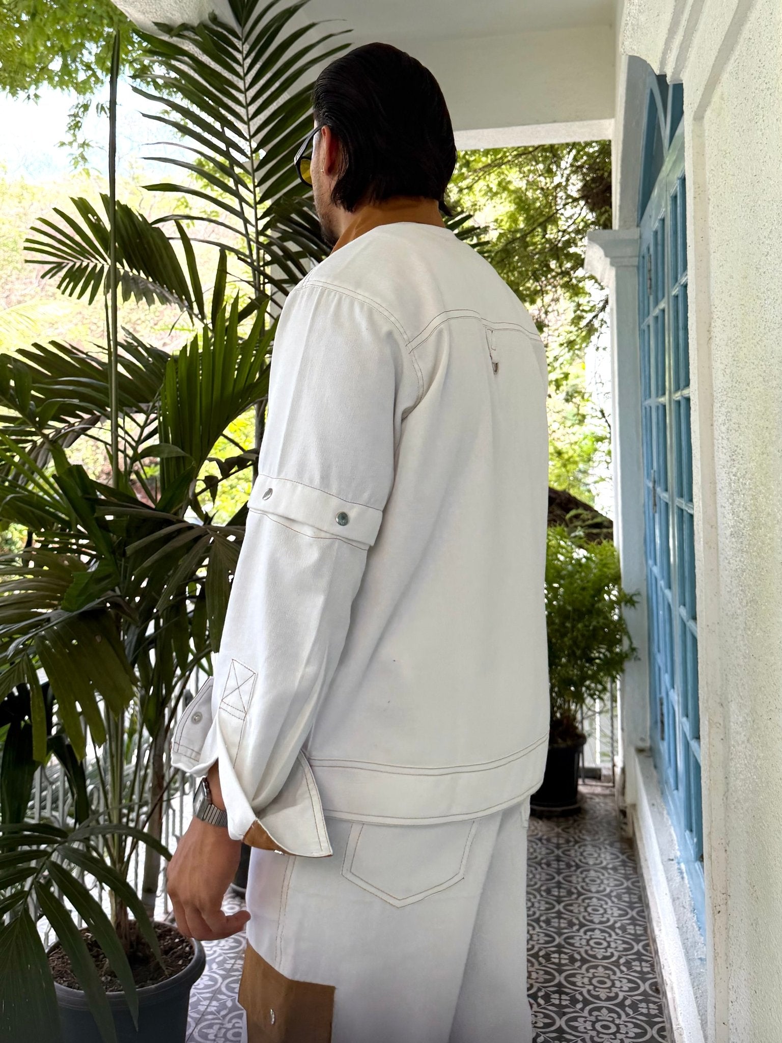 White Tan Patchwork Men Set