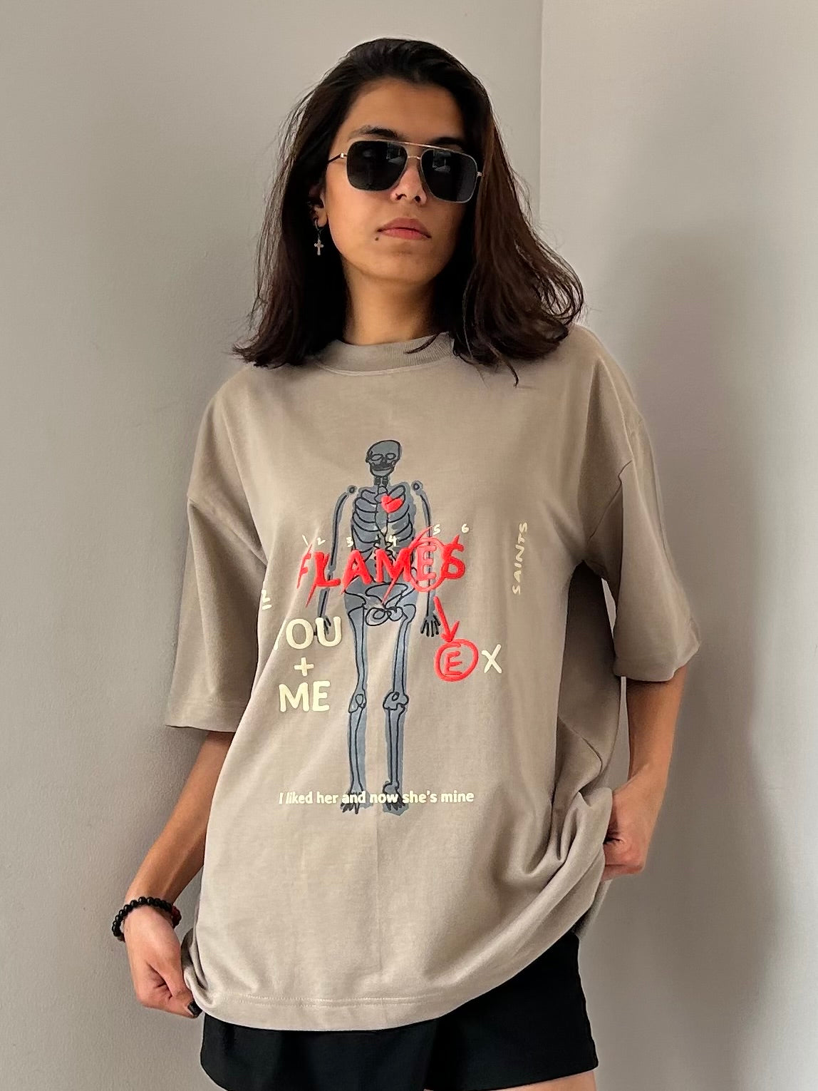 Flames Dusty Beige Oversized T-Shirt