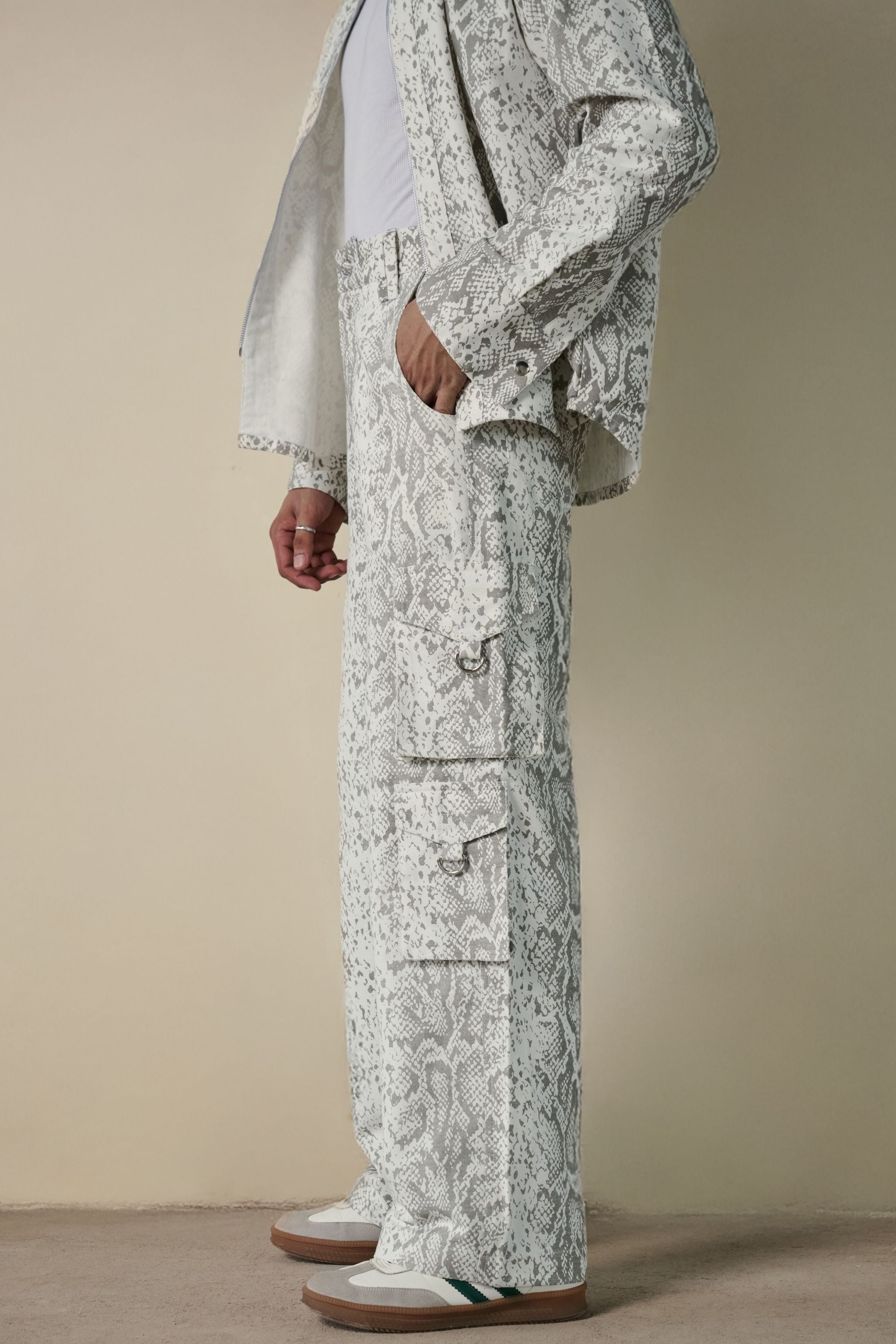 Snakeskin Print Shirt & Cargo Pants Set
