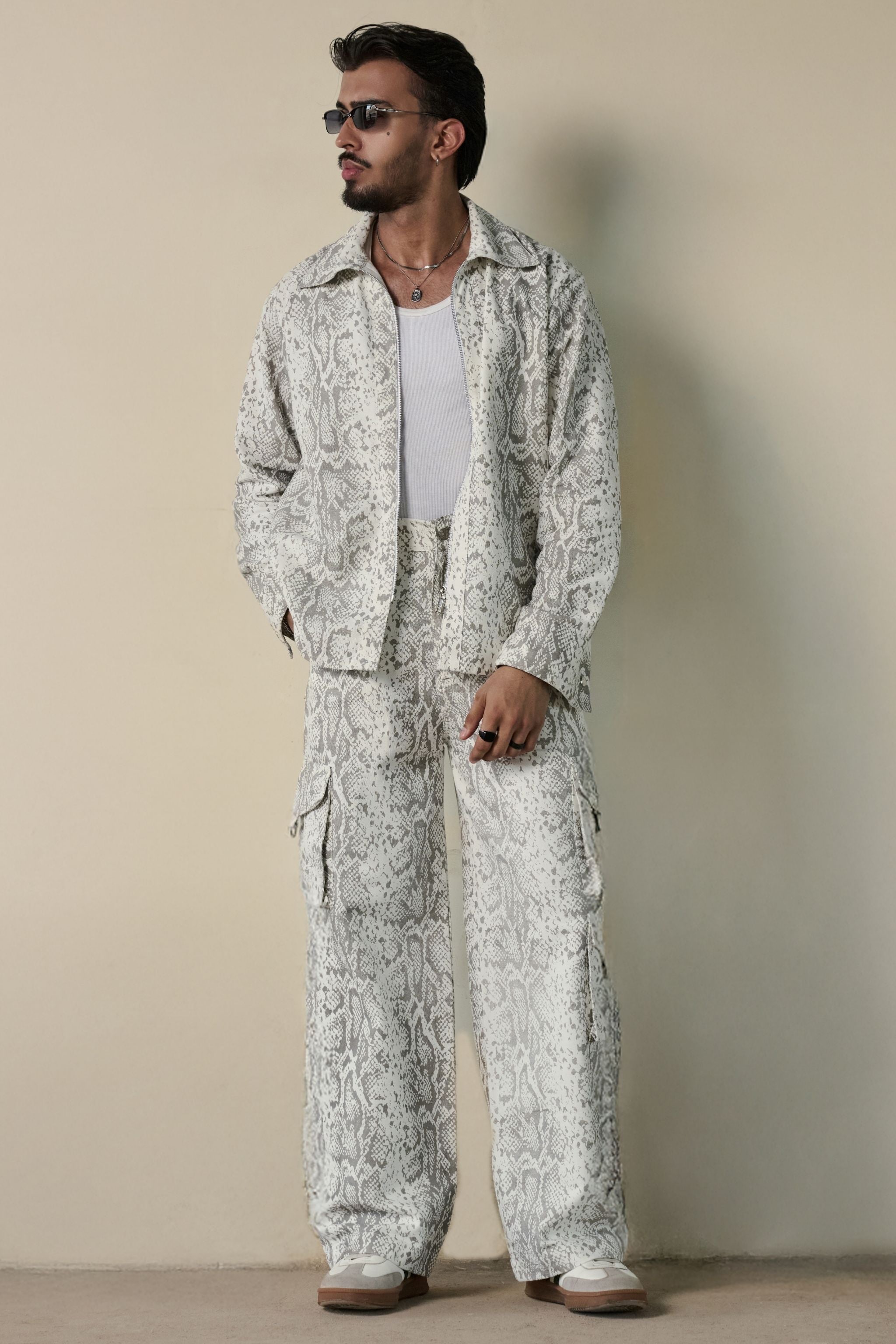Snakeskin Print Shirt & Cargo Pants Set