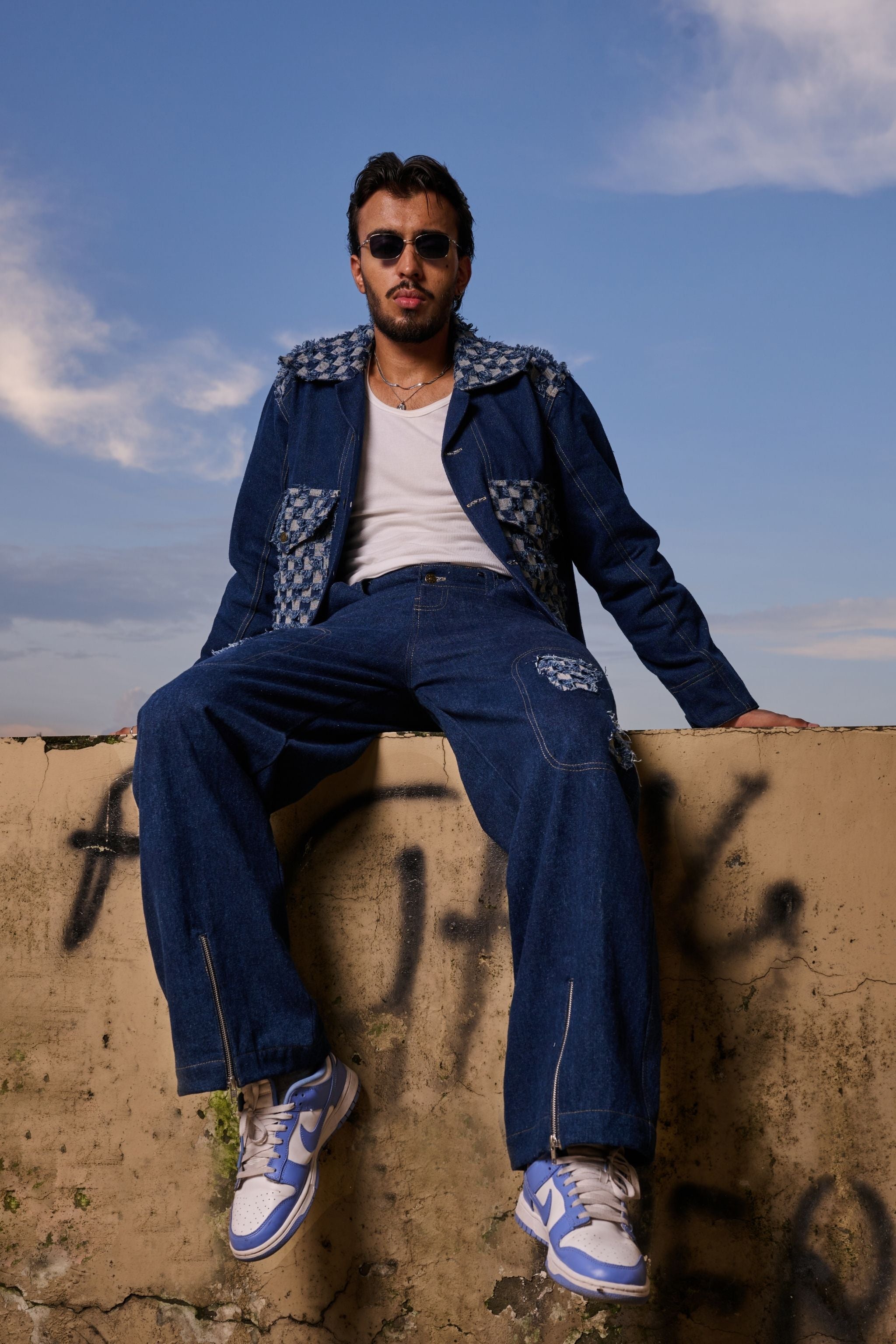 Checkerboard Blue Denim Set