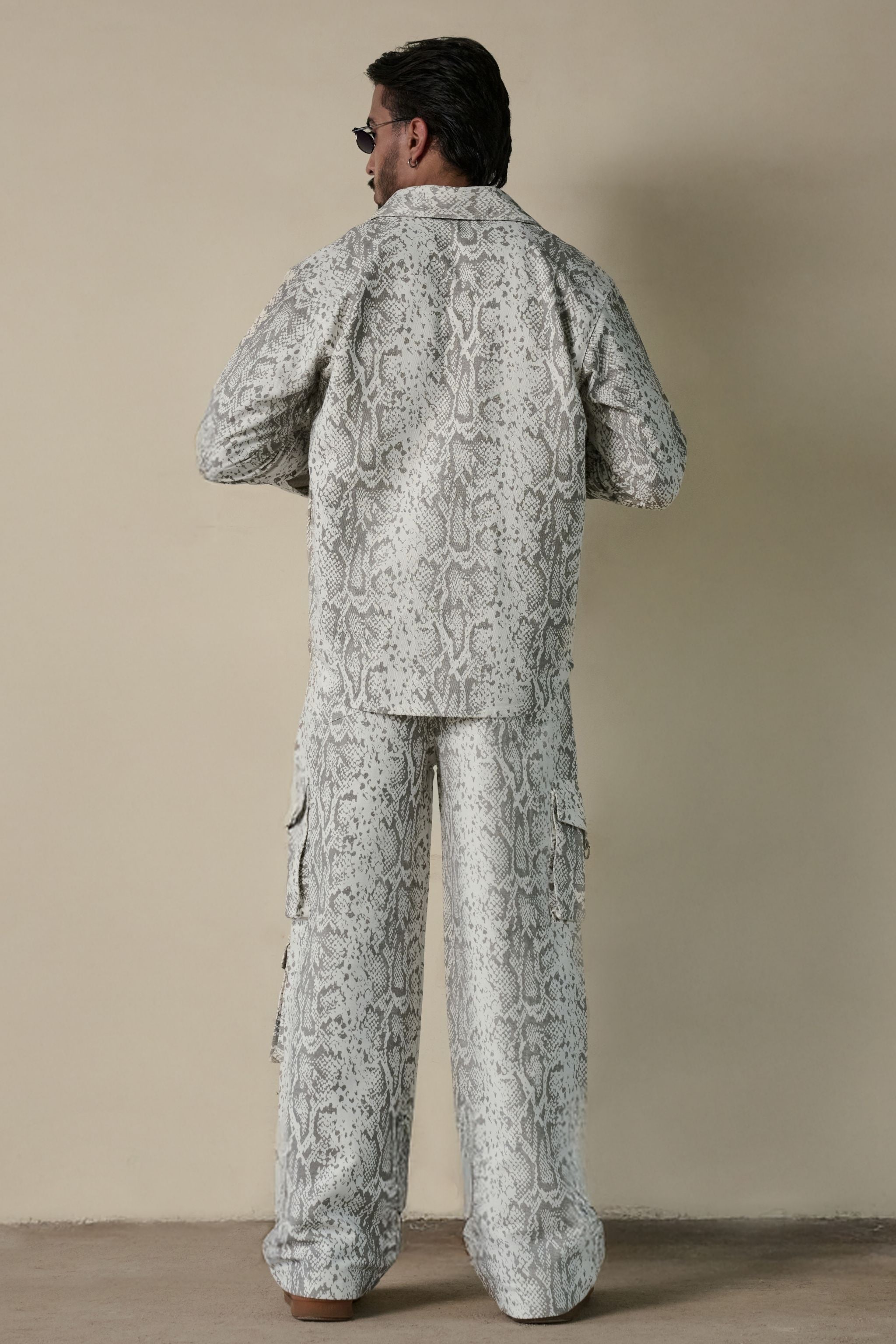 Snakeskin Print Shirt & Cargo Pants Set