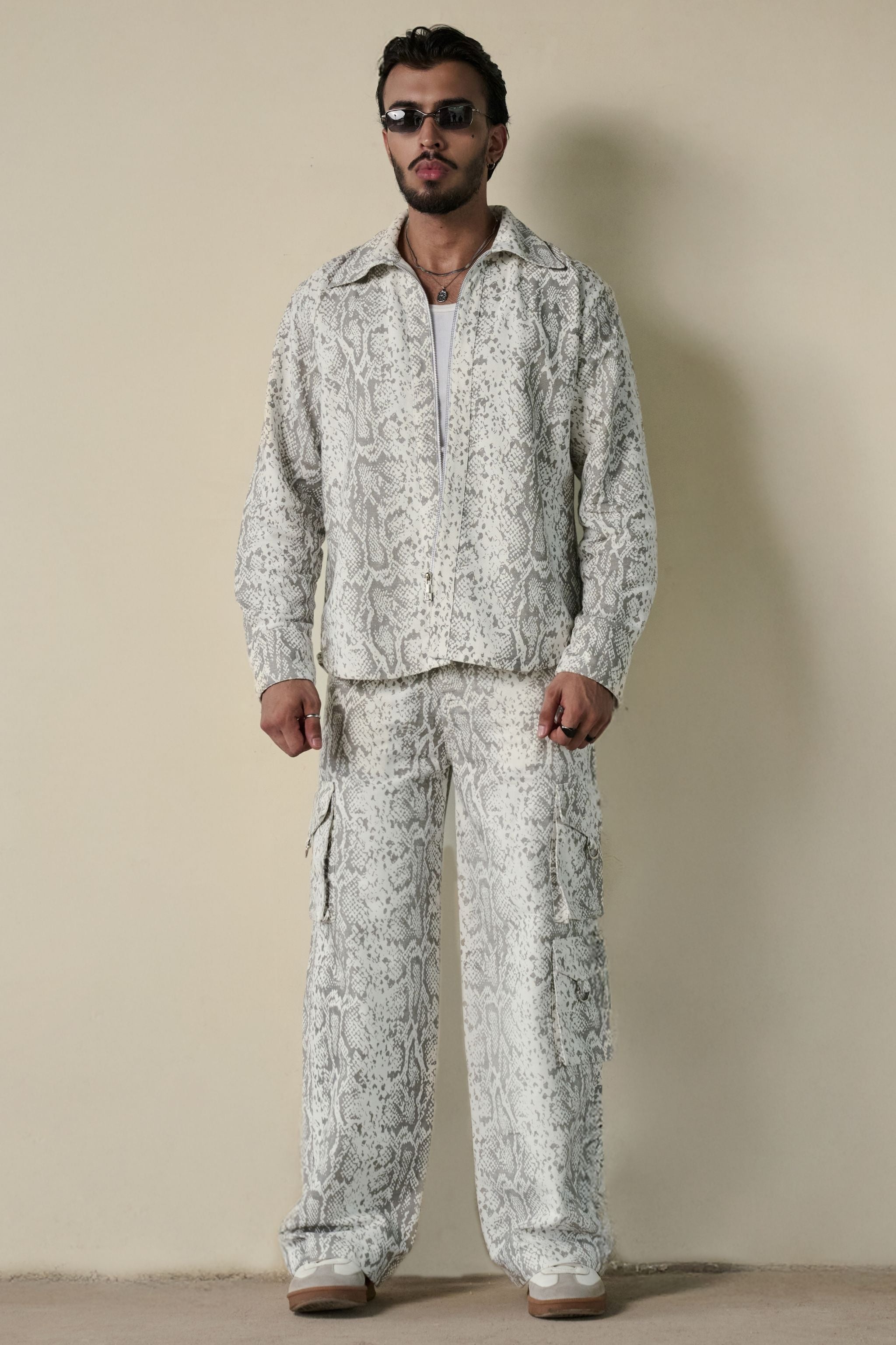 Snakeskin Print Shirt & Cargo Pants Set