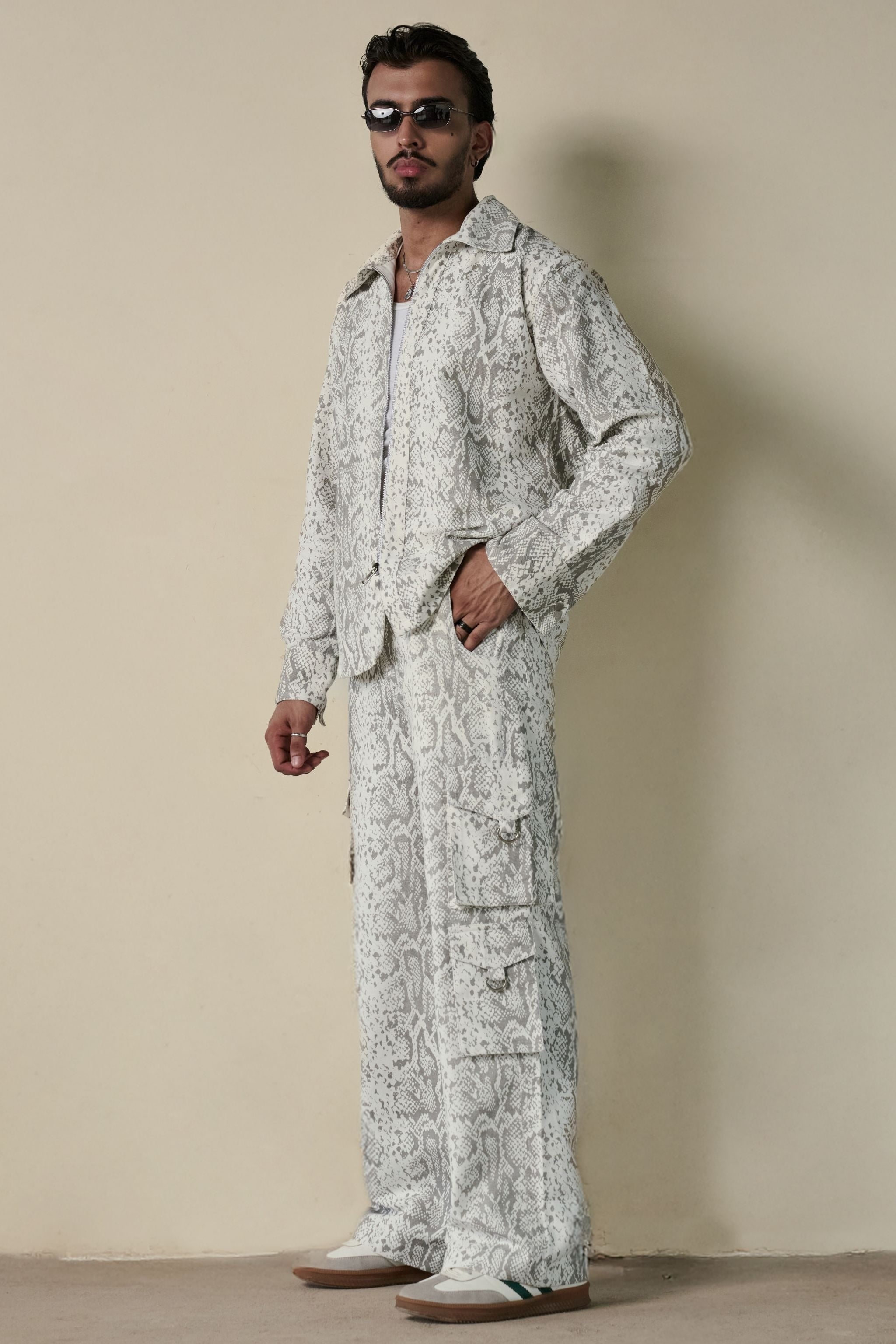 Snakeskin Print Shirt & Cargo Pants Set
