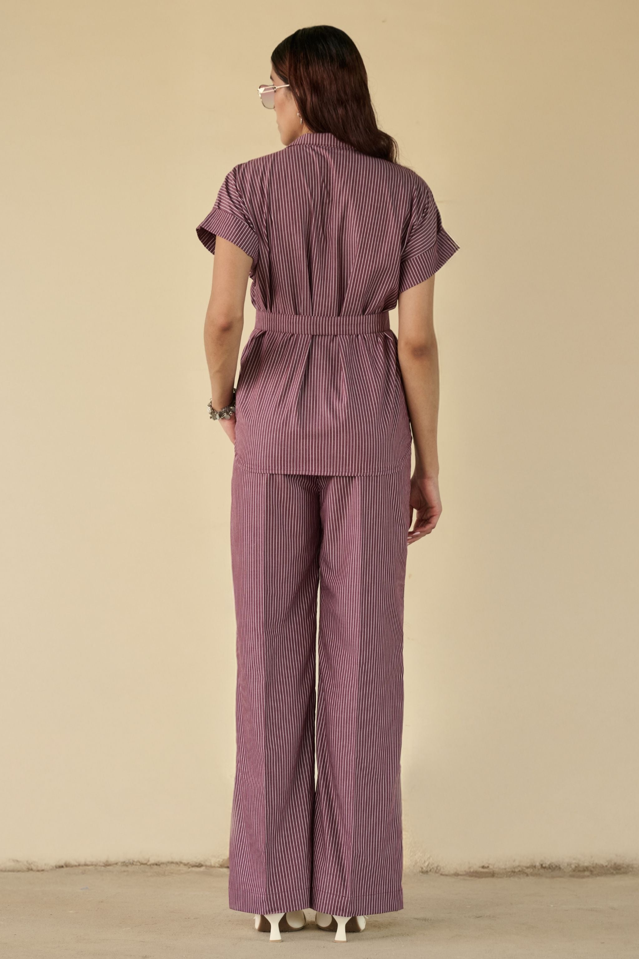 Maroon Stripe Belted Co-ord Set
