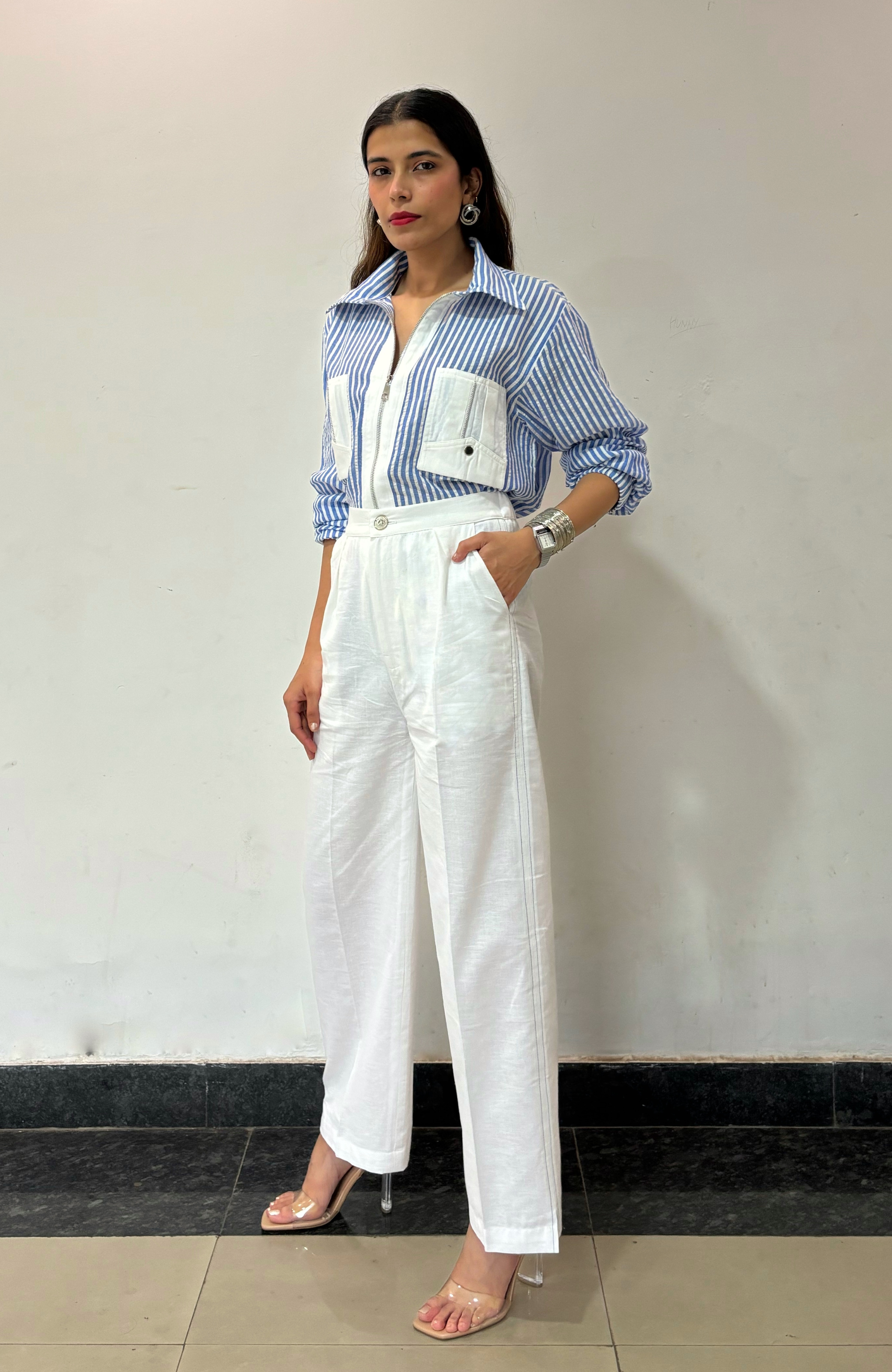 Blue Striped Shirt & Pants Co-ord Set