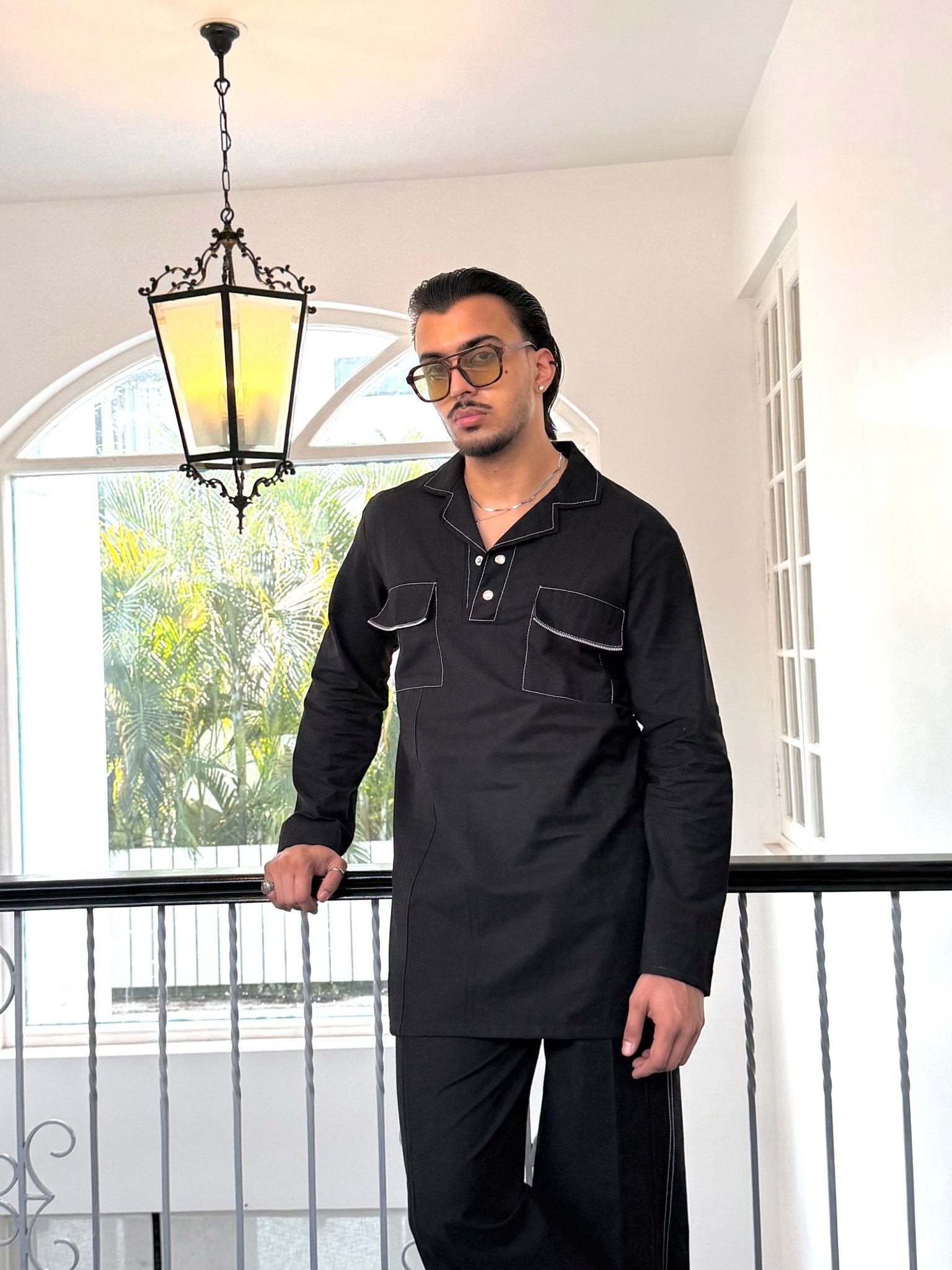 Black Linen Kurta Co-ord Set