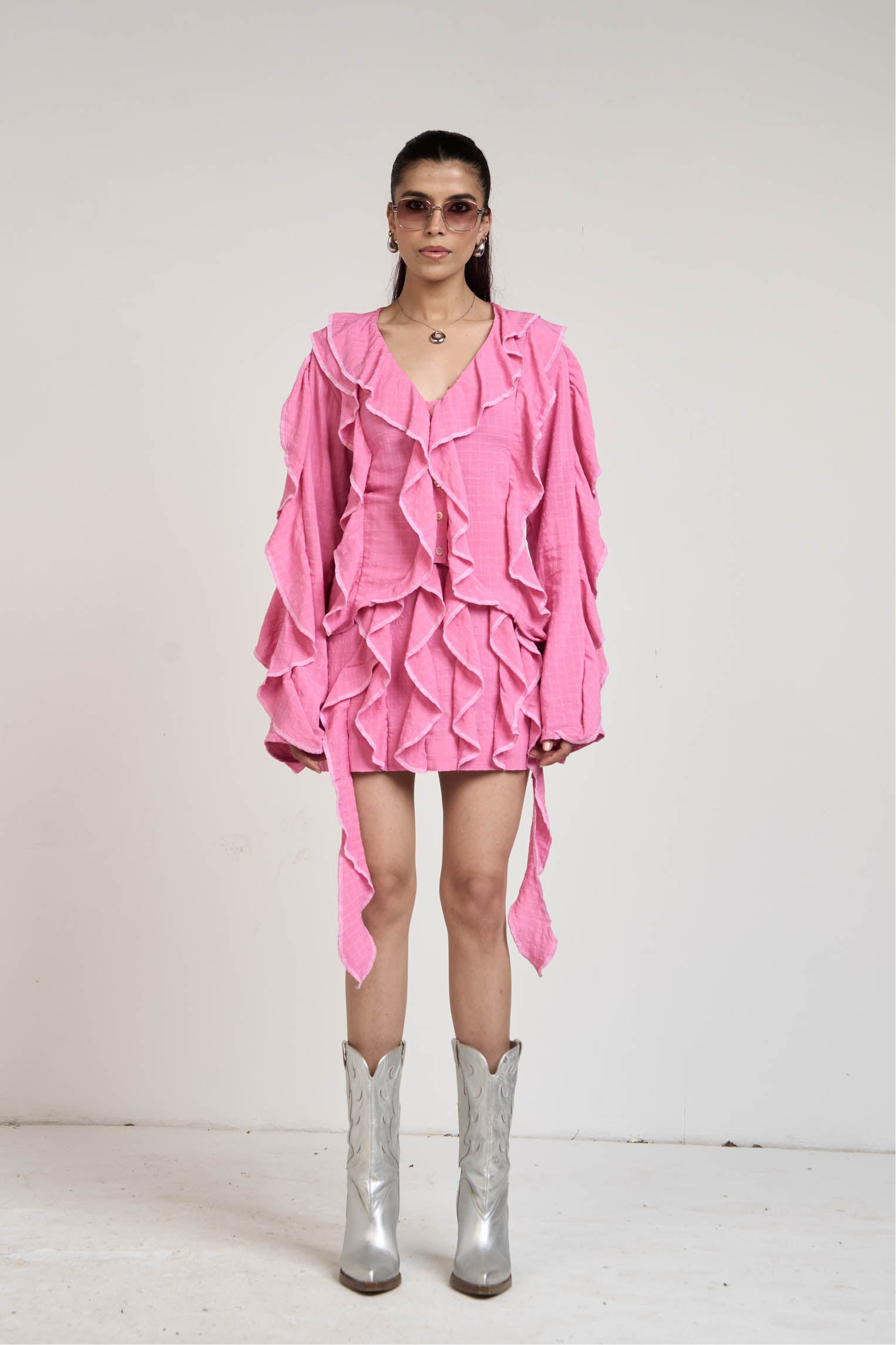 Belle Pink Ruffle Shirt & Skirt Set