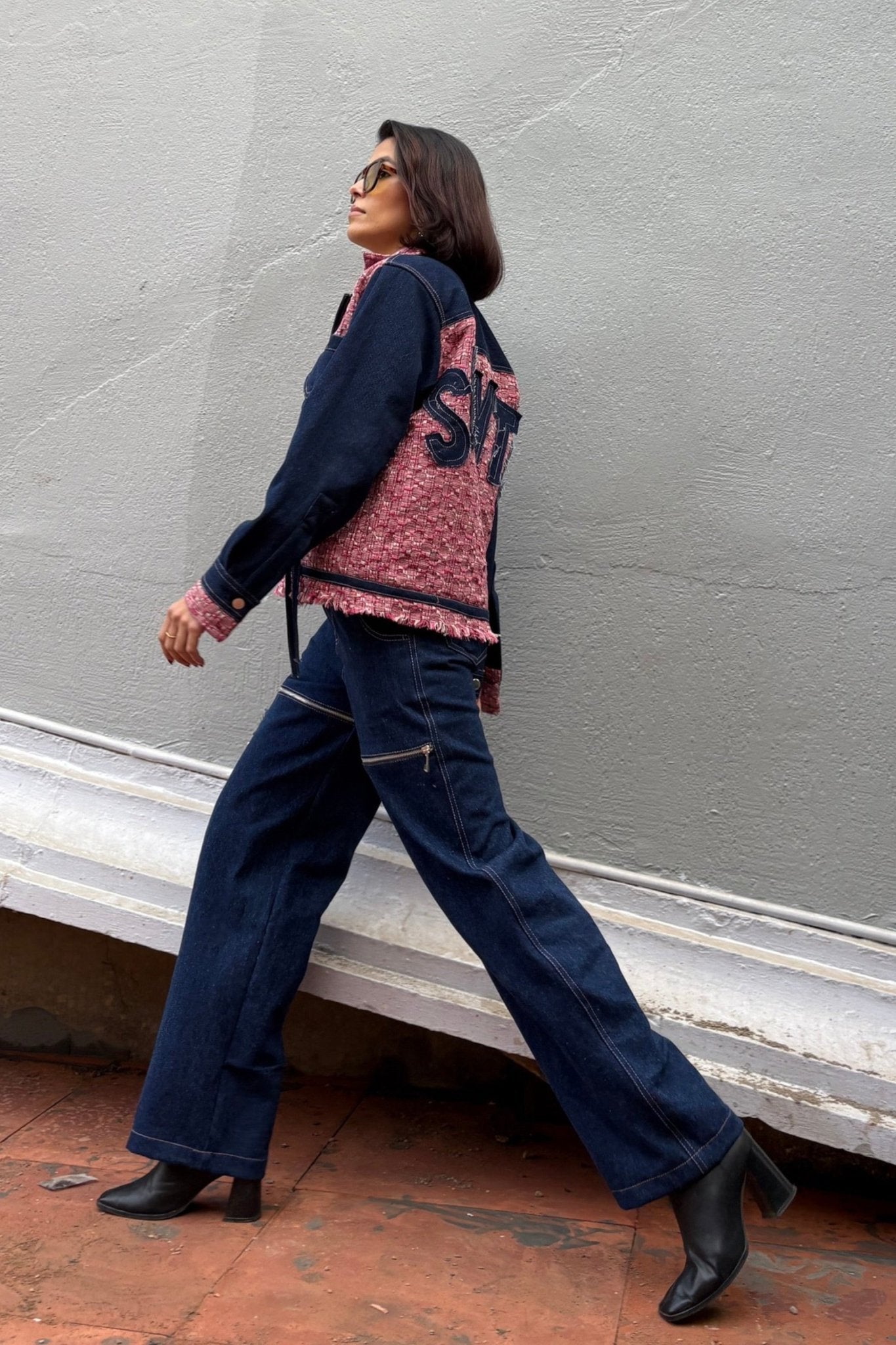 Pink Jacquard Denim Jacket