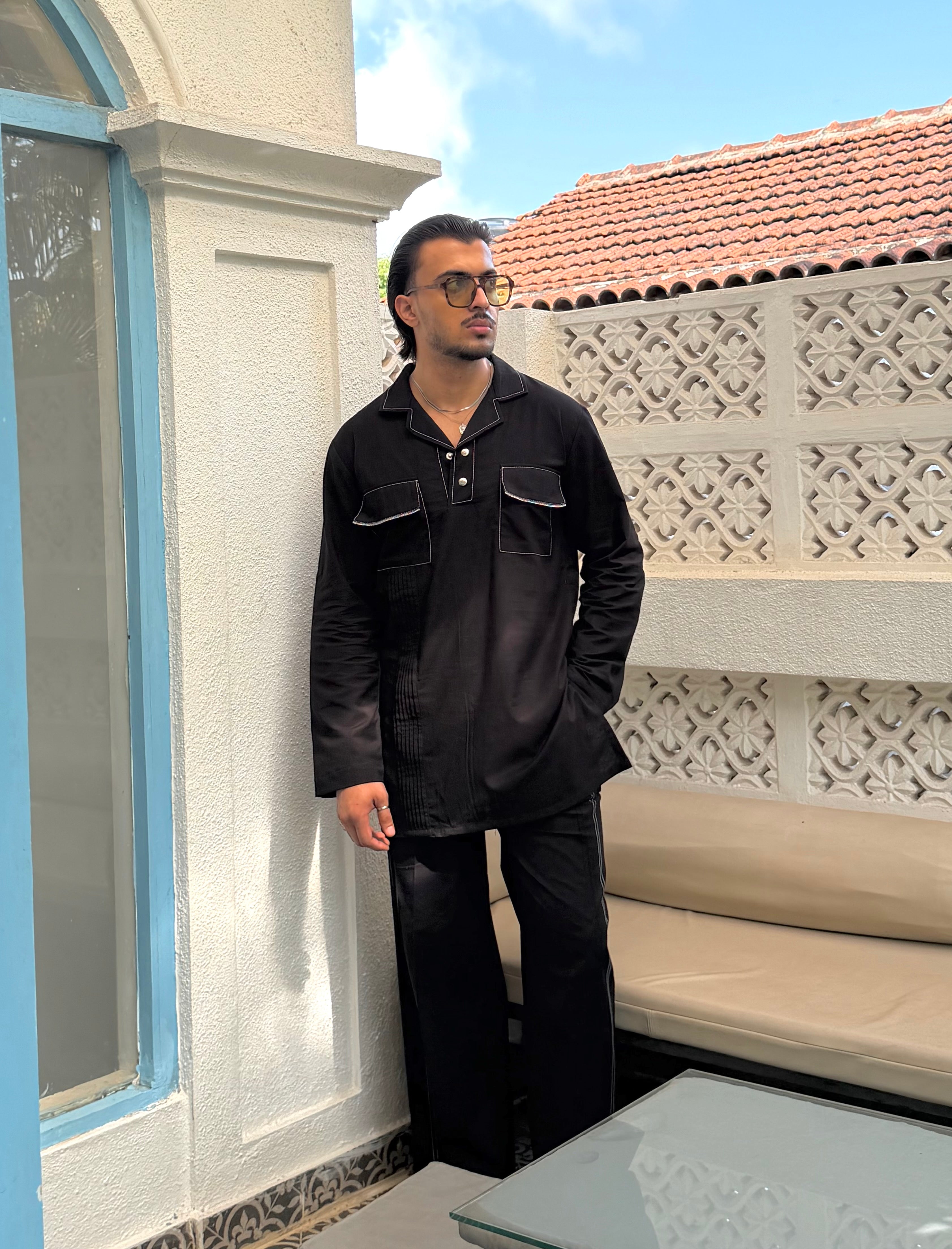 Black Linen Kurta Co-ord Set