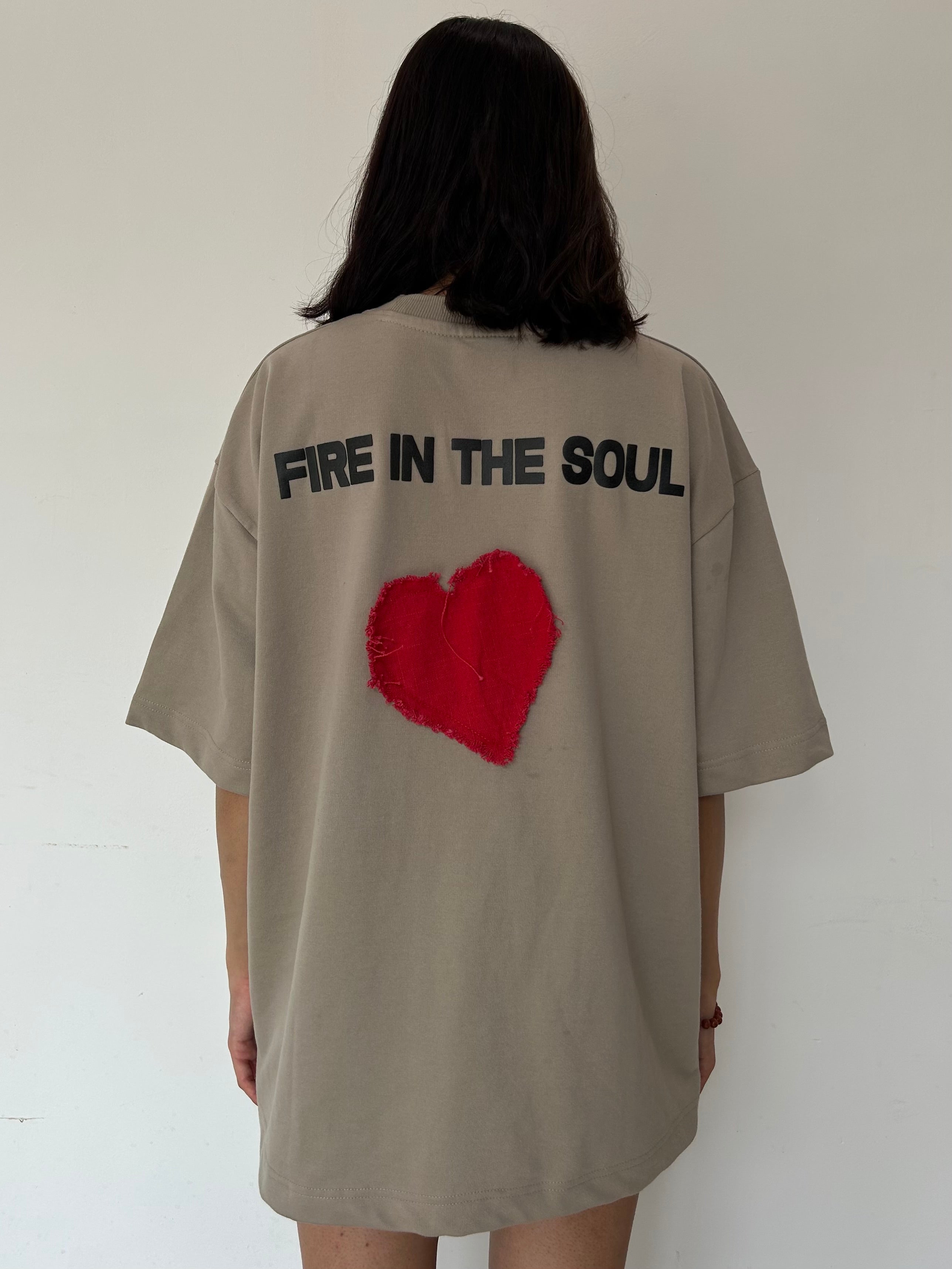 Flames Dusty Beige Oversized T-Shirt