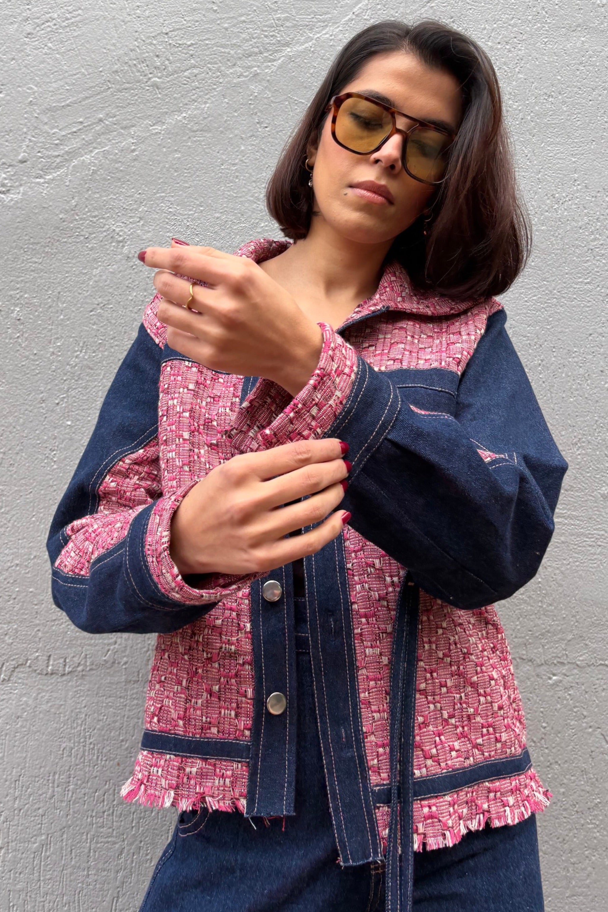 Pink Jacquard Denim Jacket