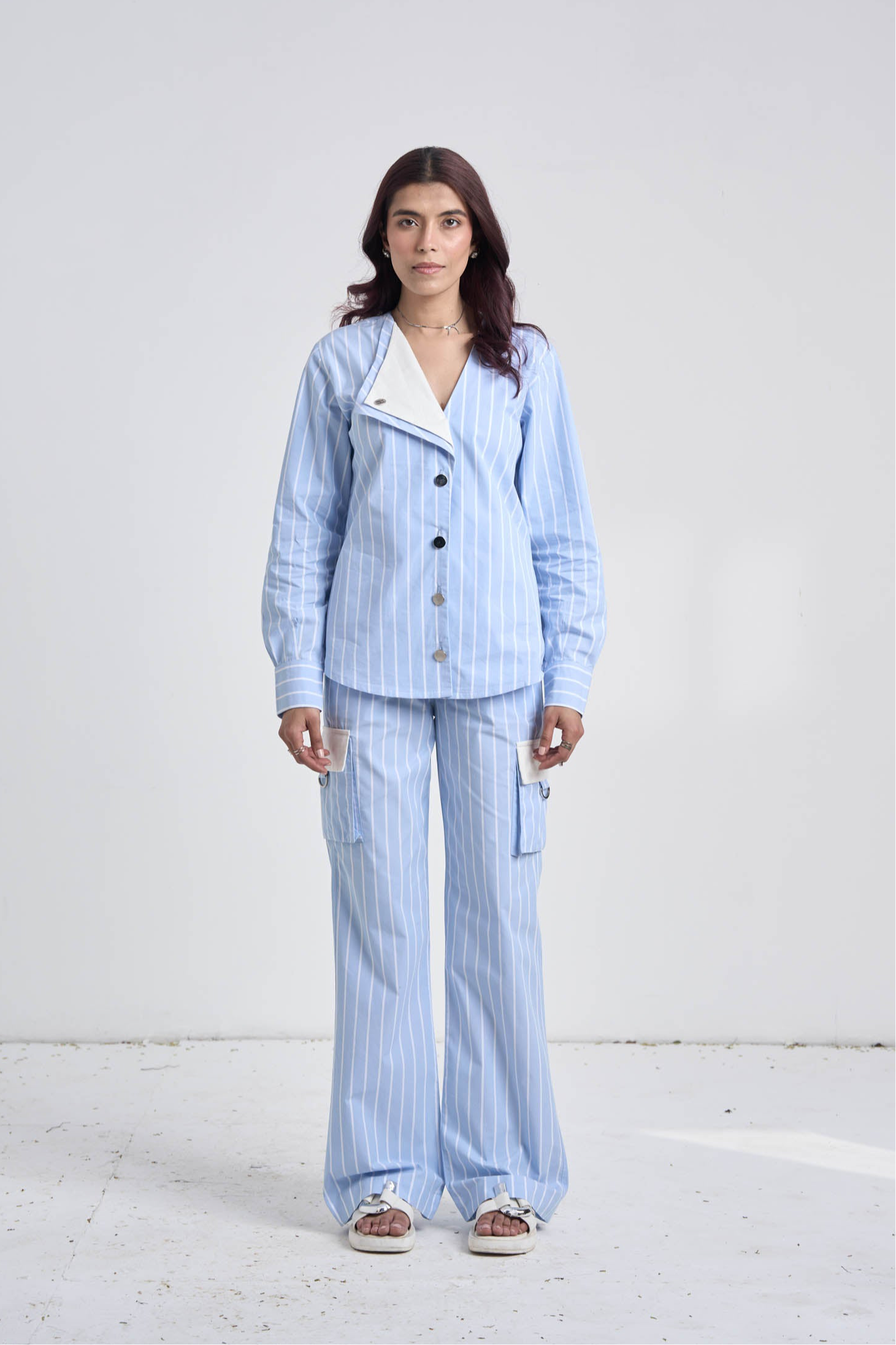 Light Blue Striped Women Set