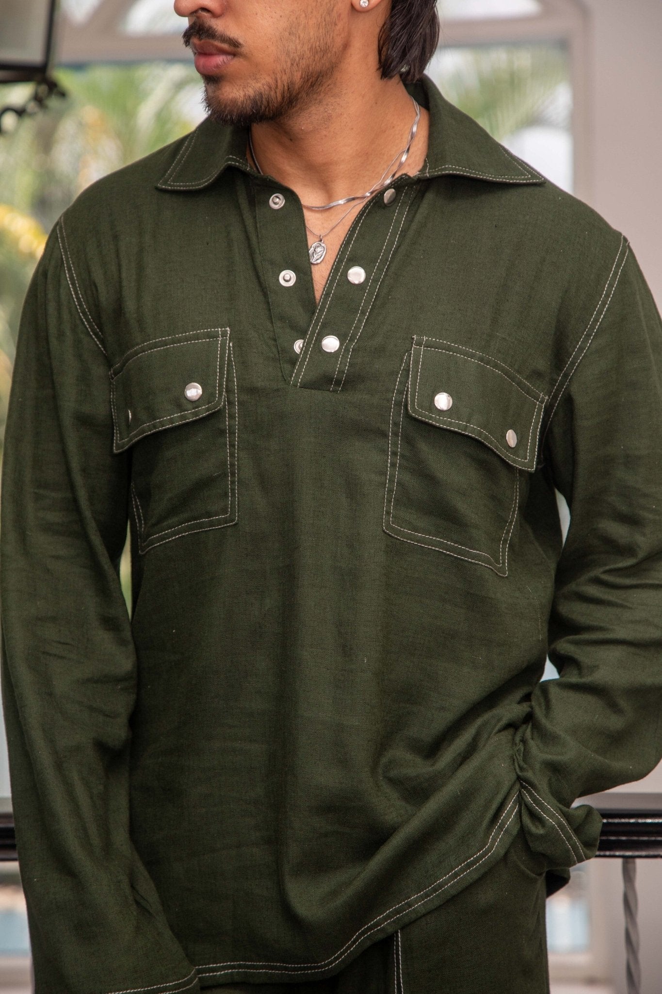 Green Linen Kurta Co-ord Set