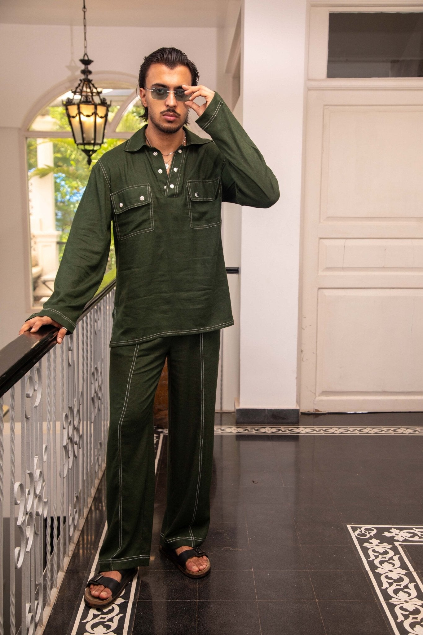 Green Linen Kurta Co-ord Set
