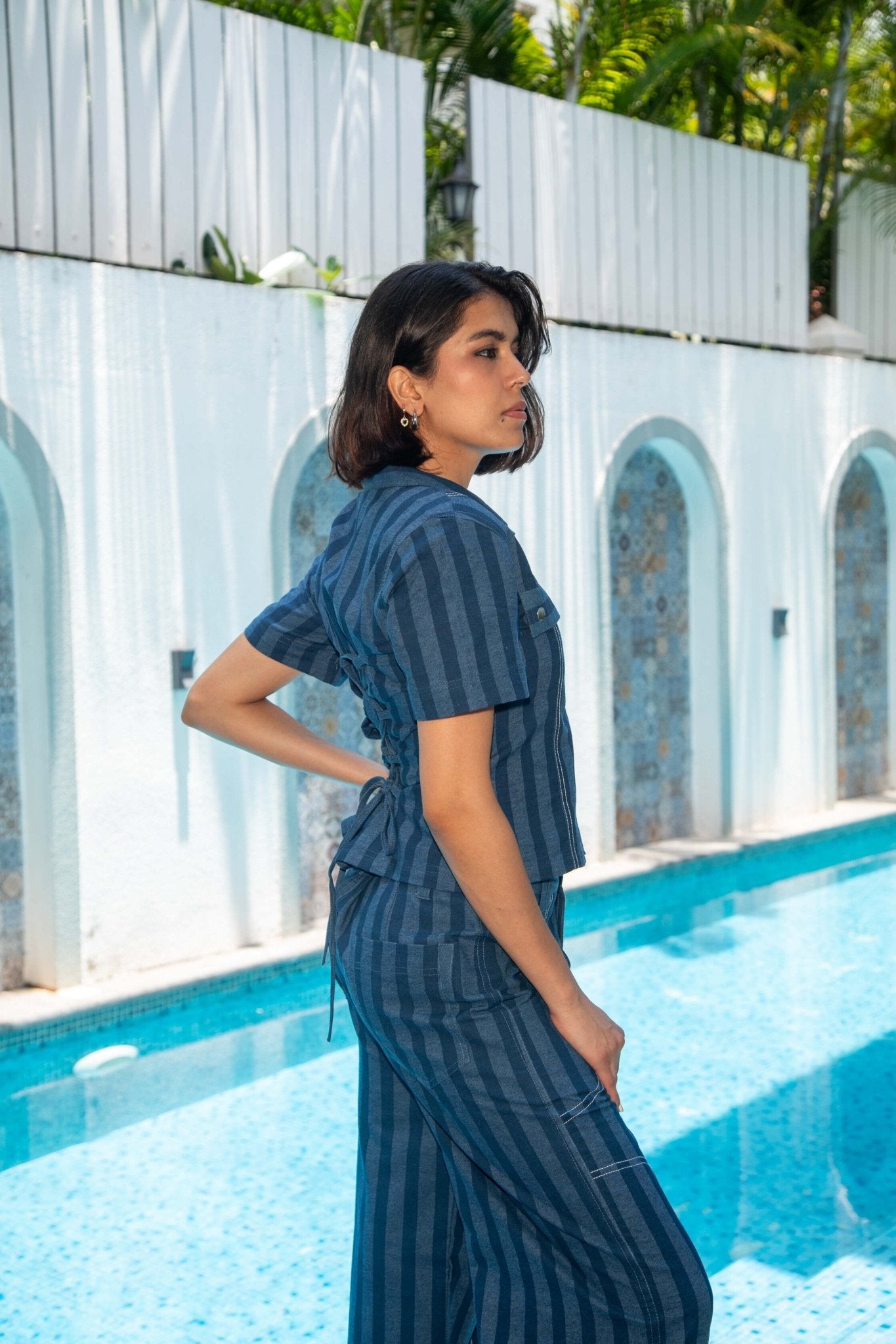 Blue Denim Stripe Women Set