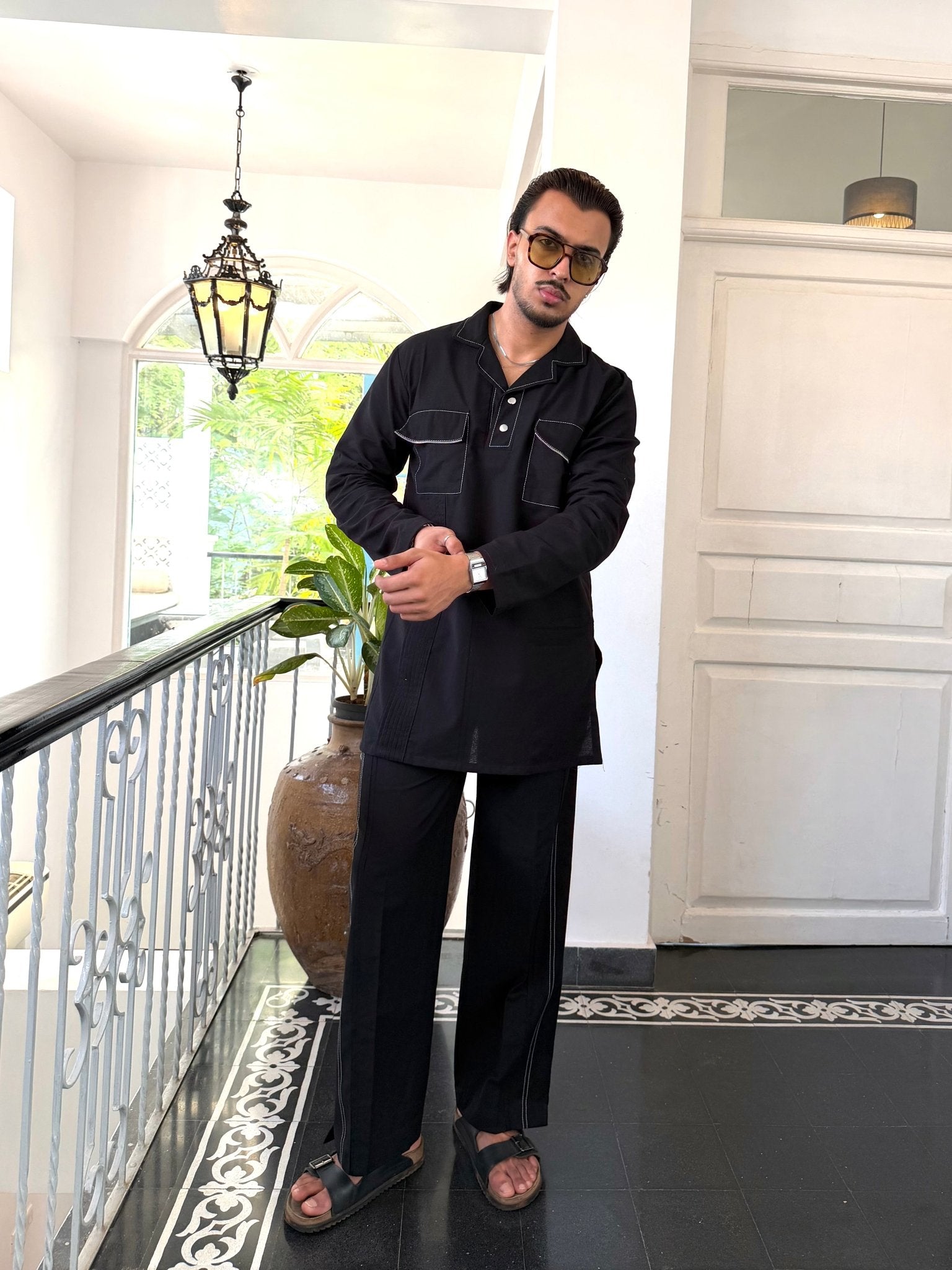 Black Linen Kurta Co-ord Set
