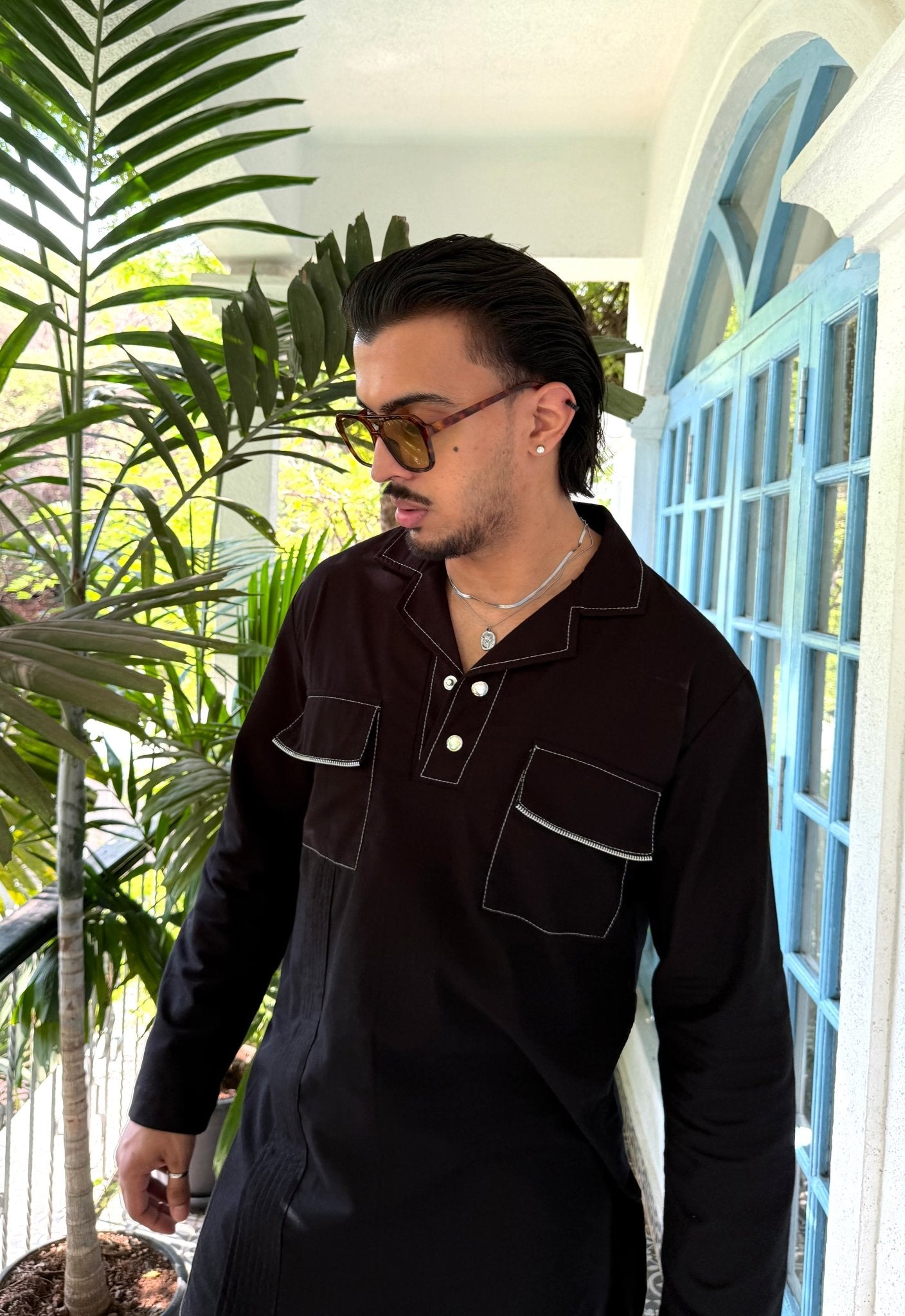 Black Linen Kurta Co-ord Set