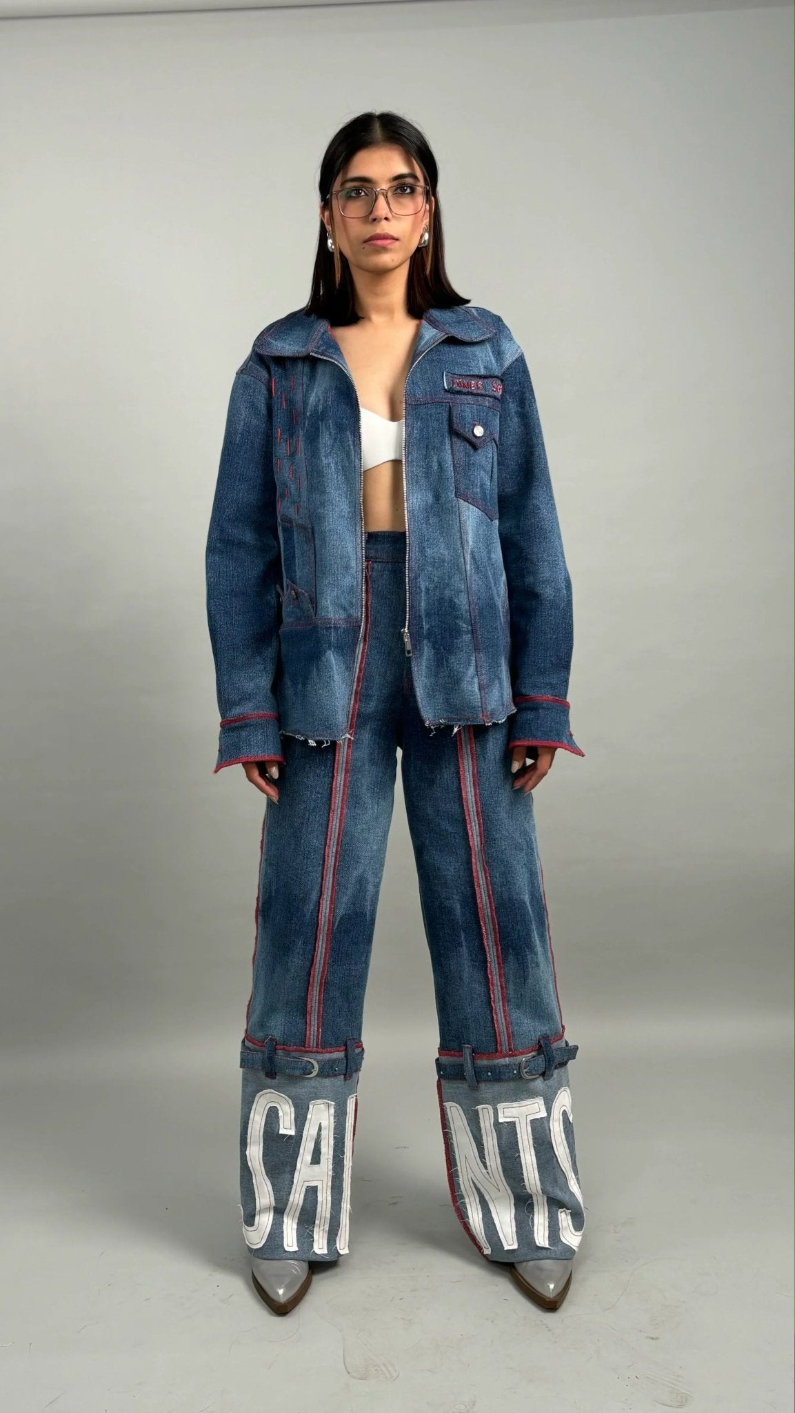 Blue Effect Shirt Jacket & Wide Leg Jeans Set