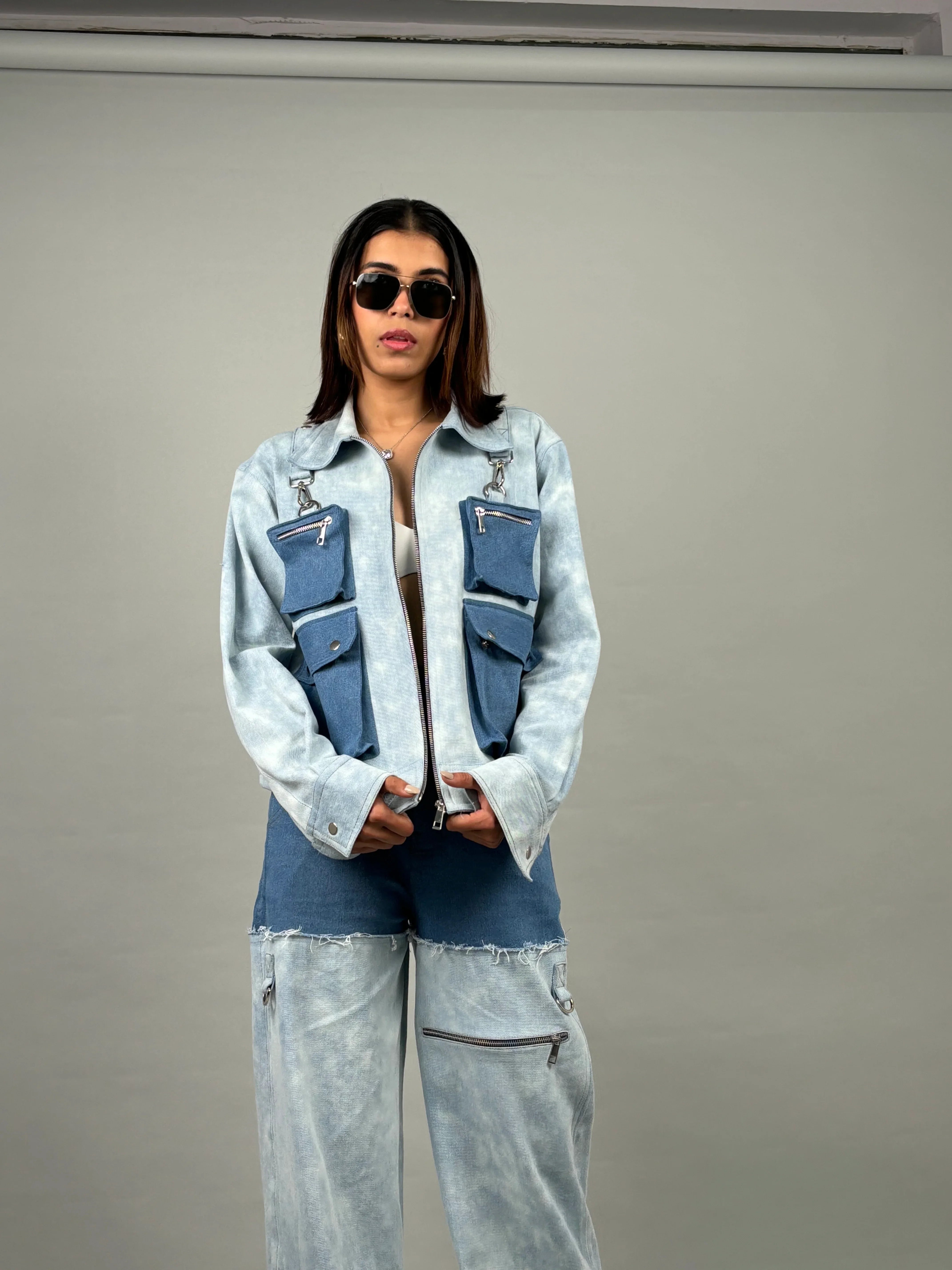 Detachable Dual Jacket Wide Leg Jeans Set XS XS