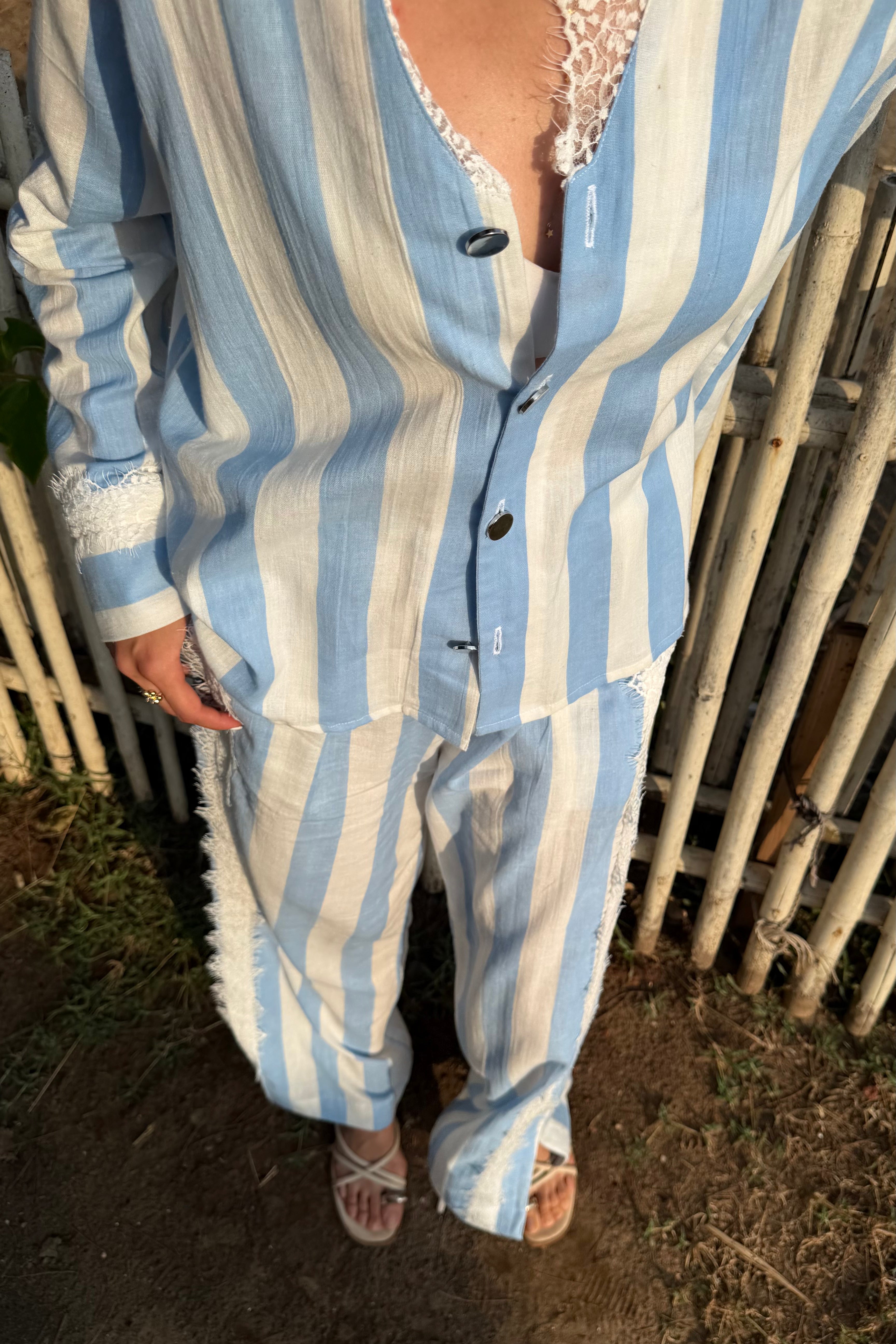 Blue Lace Stripe Women Set