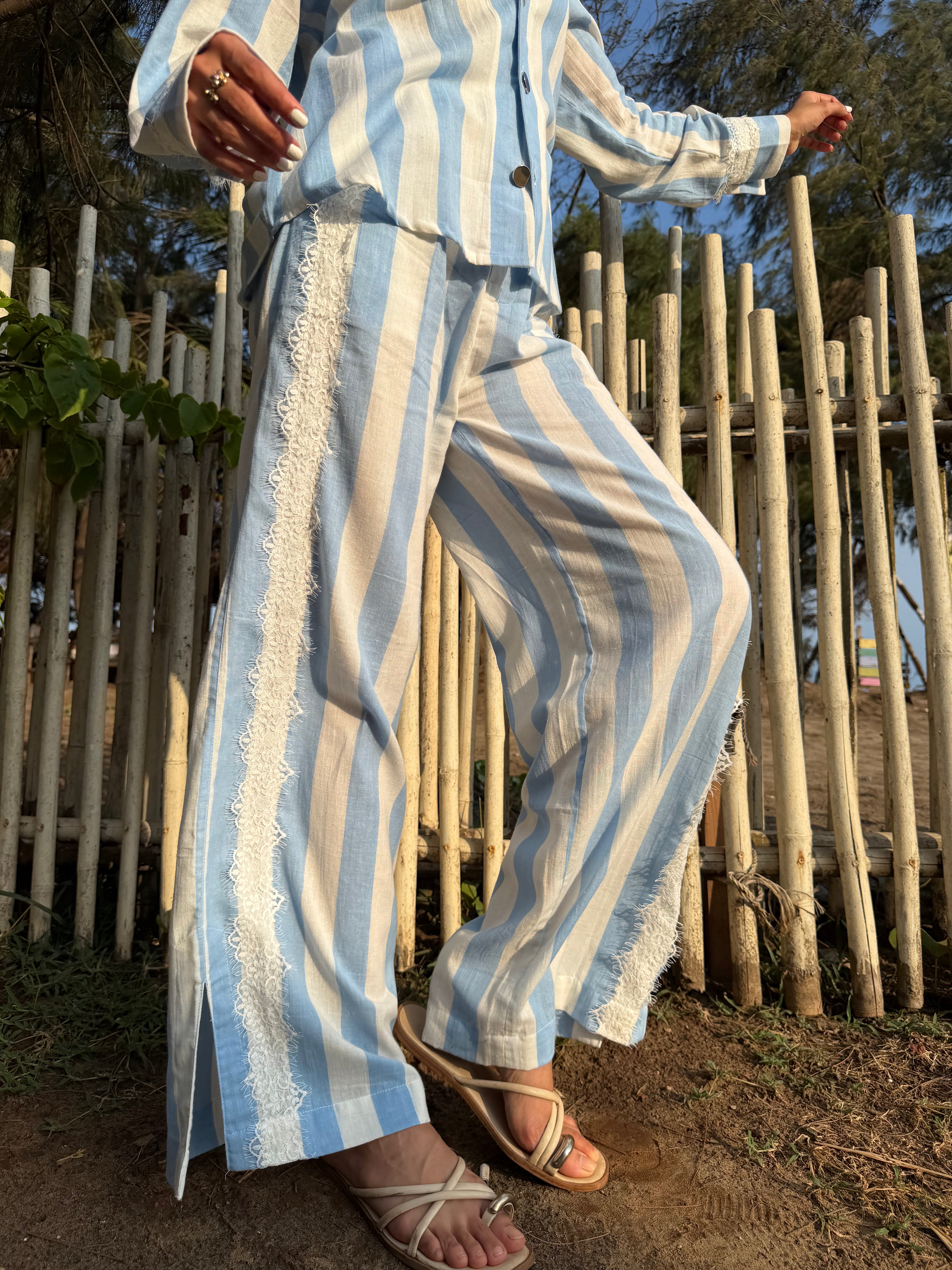 Blue Lace Stripe Women Set