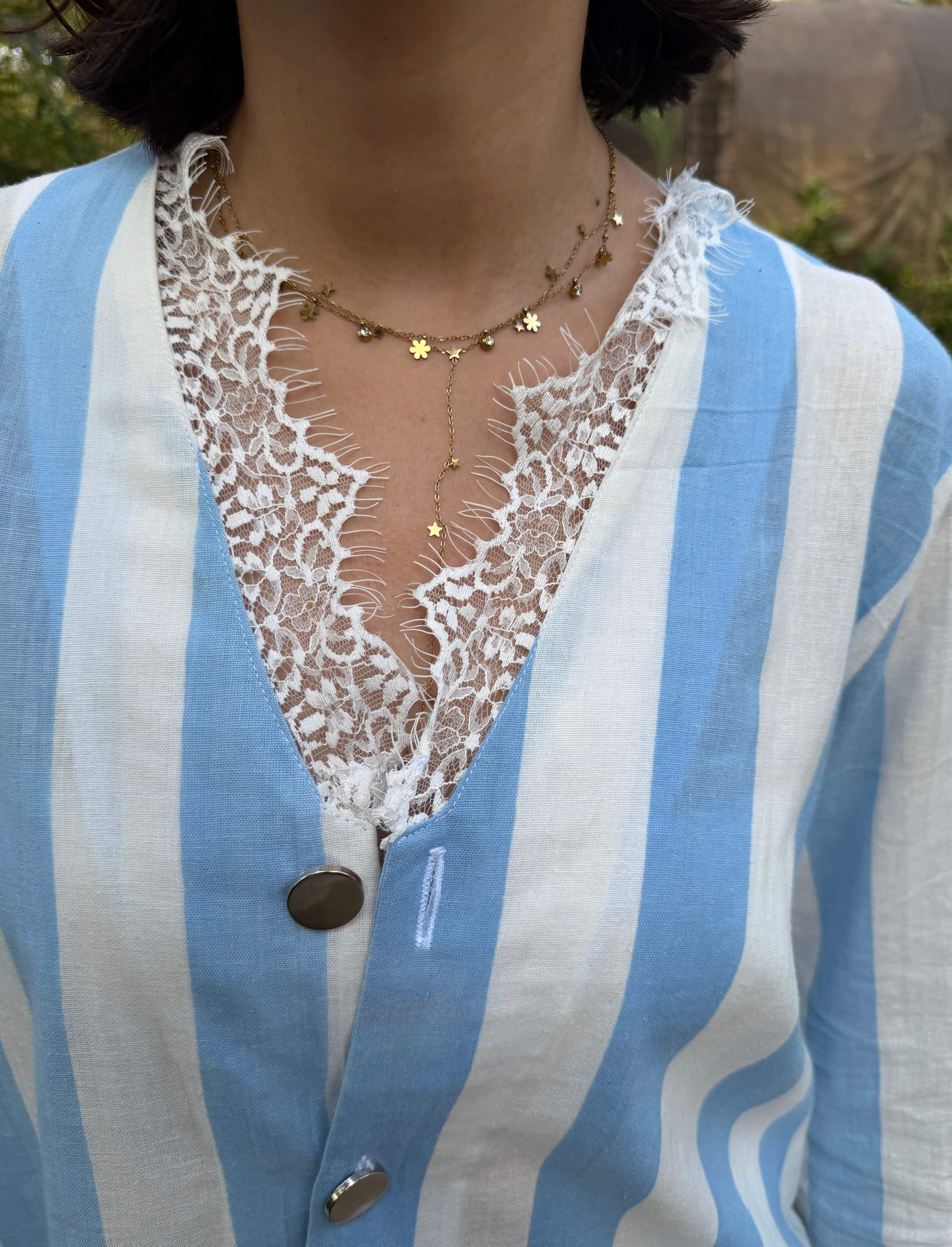 Blue Lace Stripe Women Set
