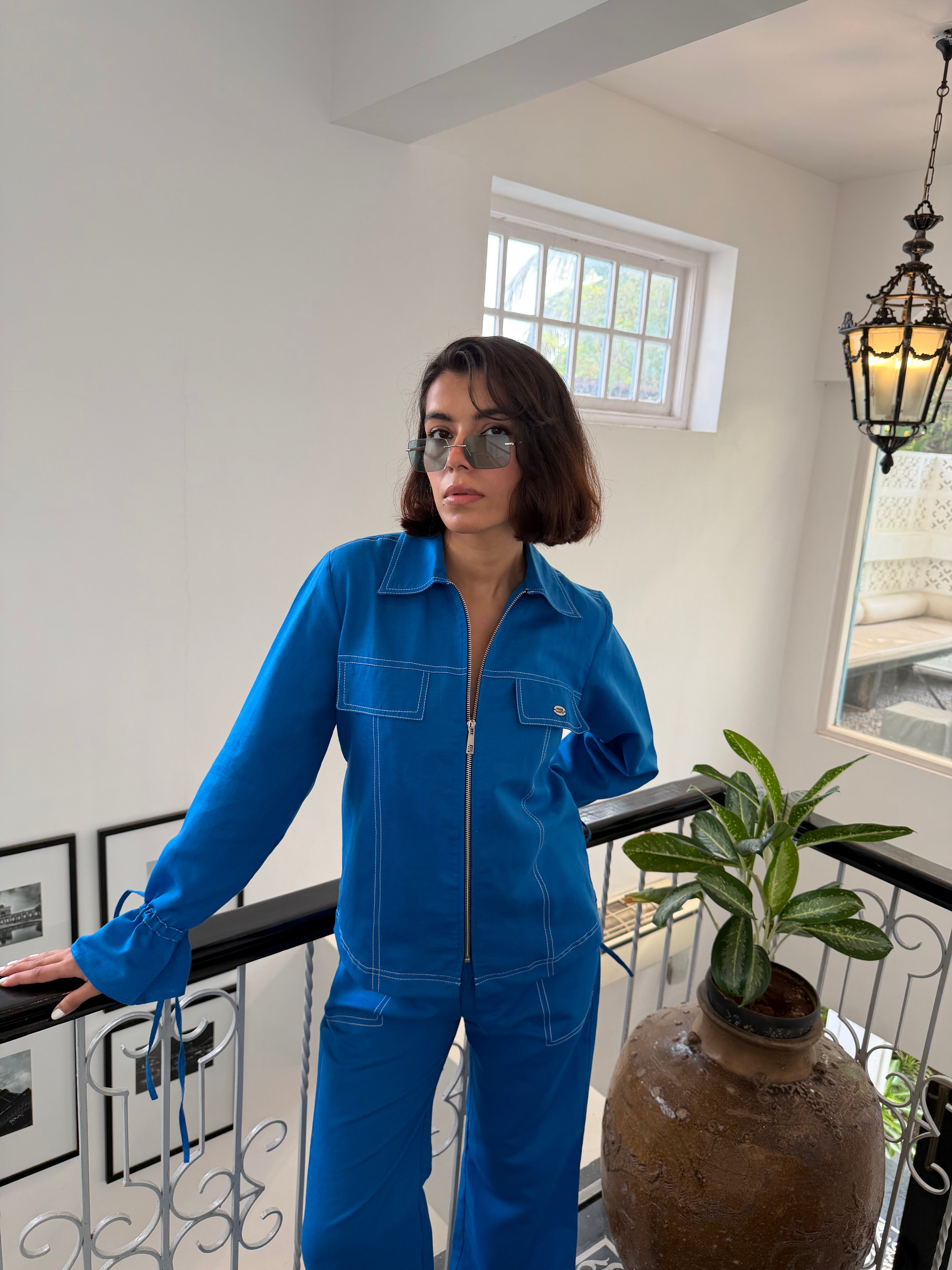 Luna Blue Linen Women Set