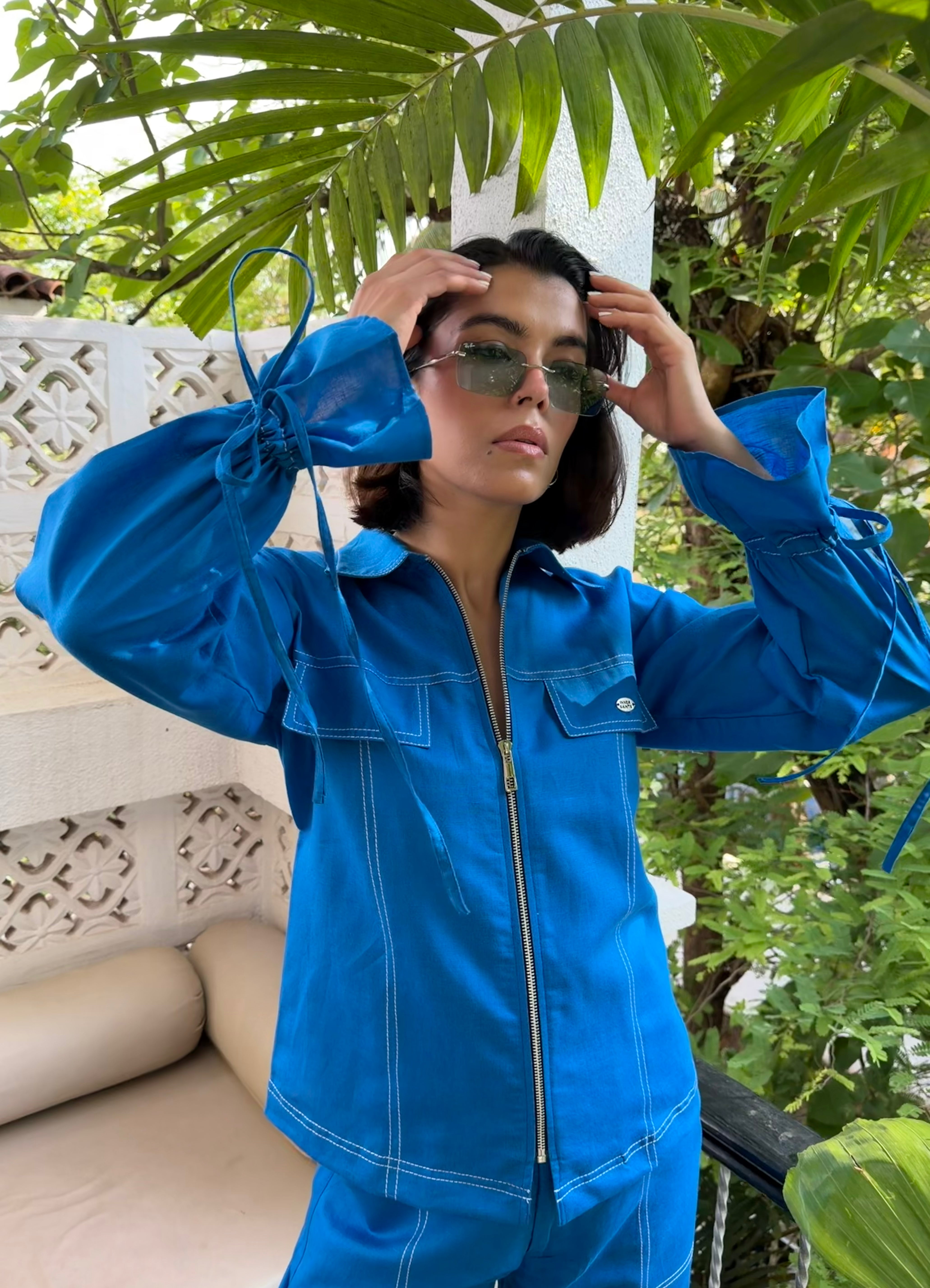 Luna Blue Linen Women Set