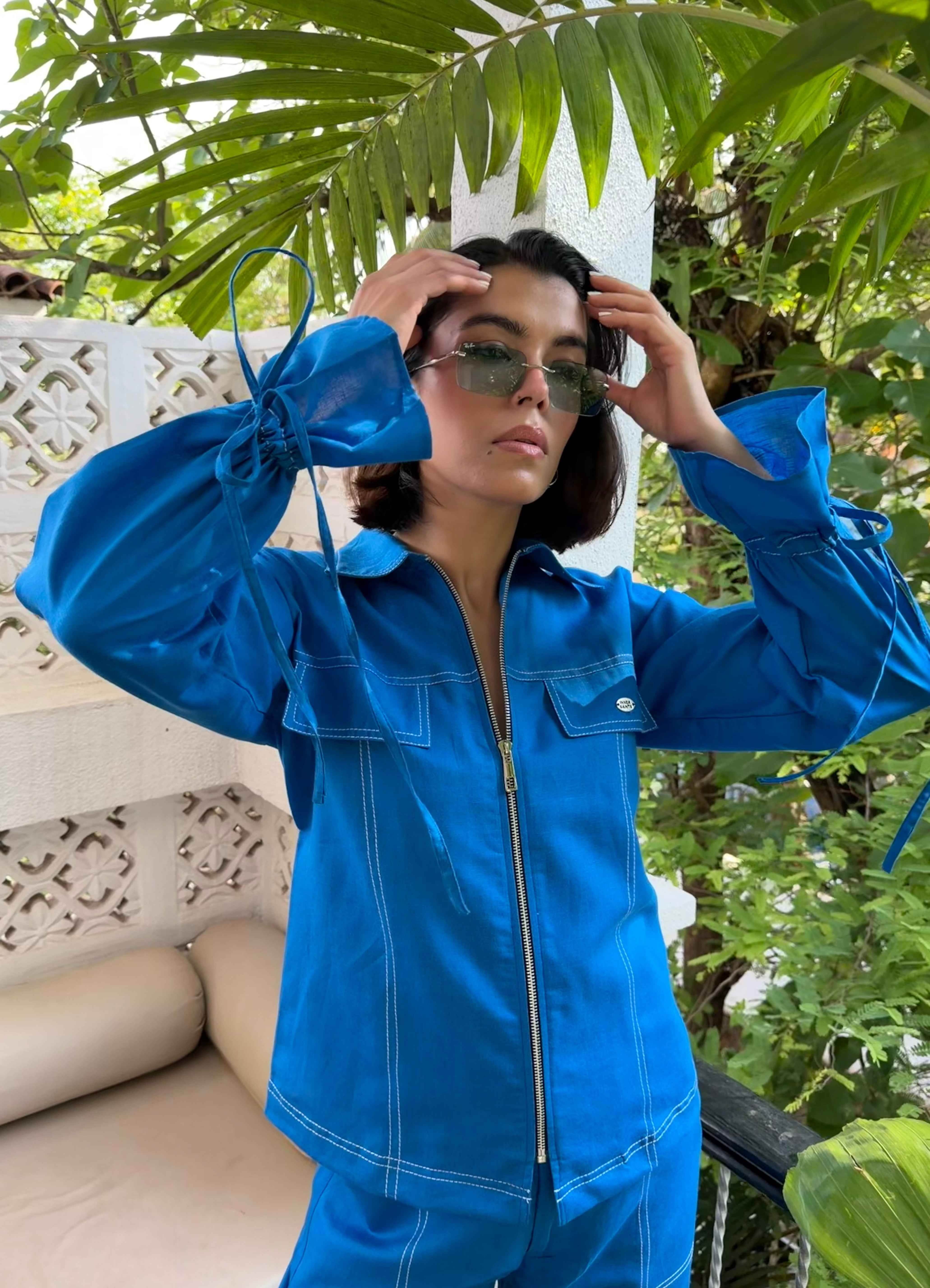 Luna Blue Linen Women Set