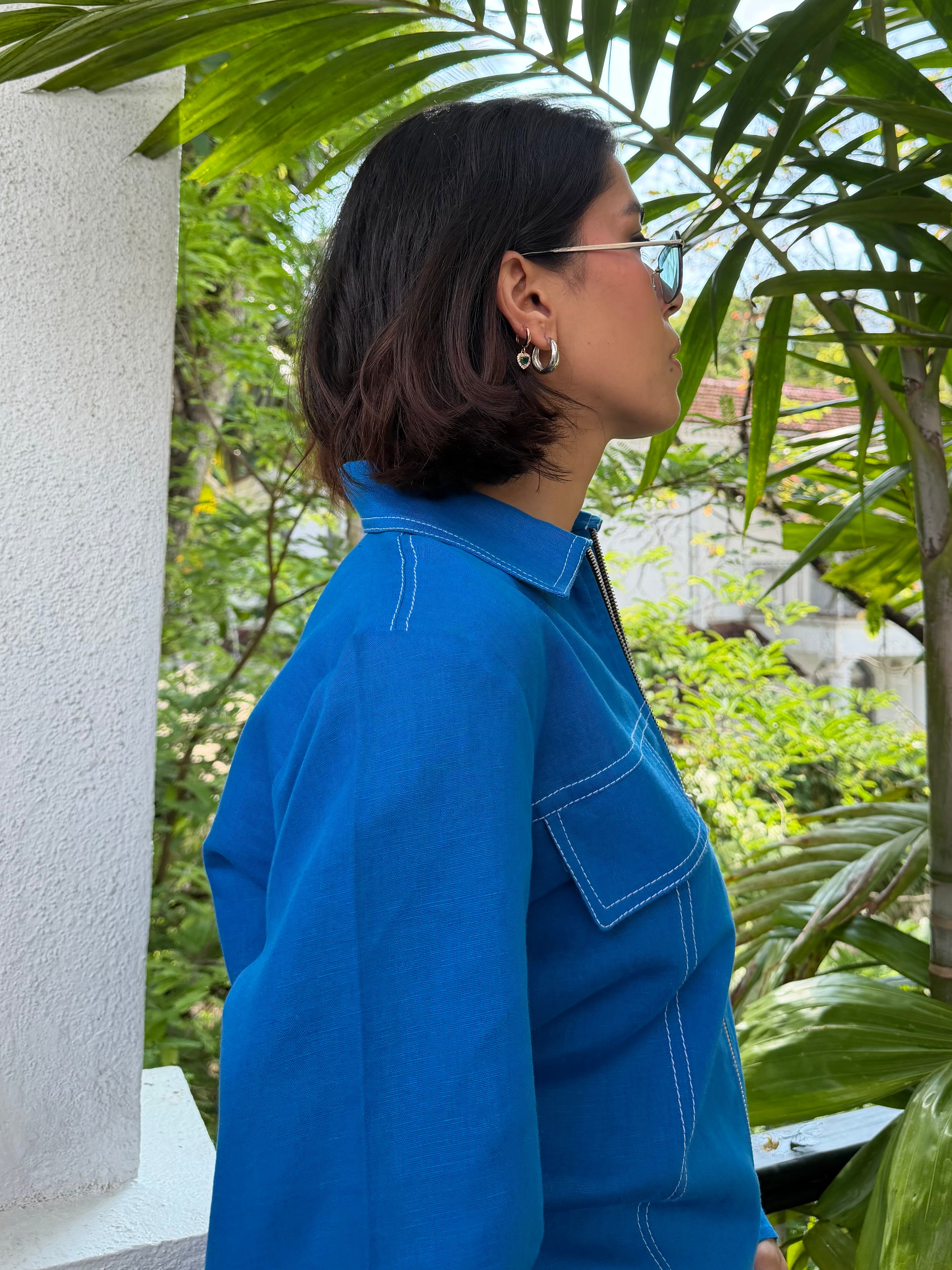 Luna Blue Linen Women Set