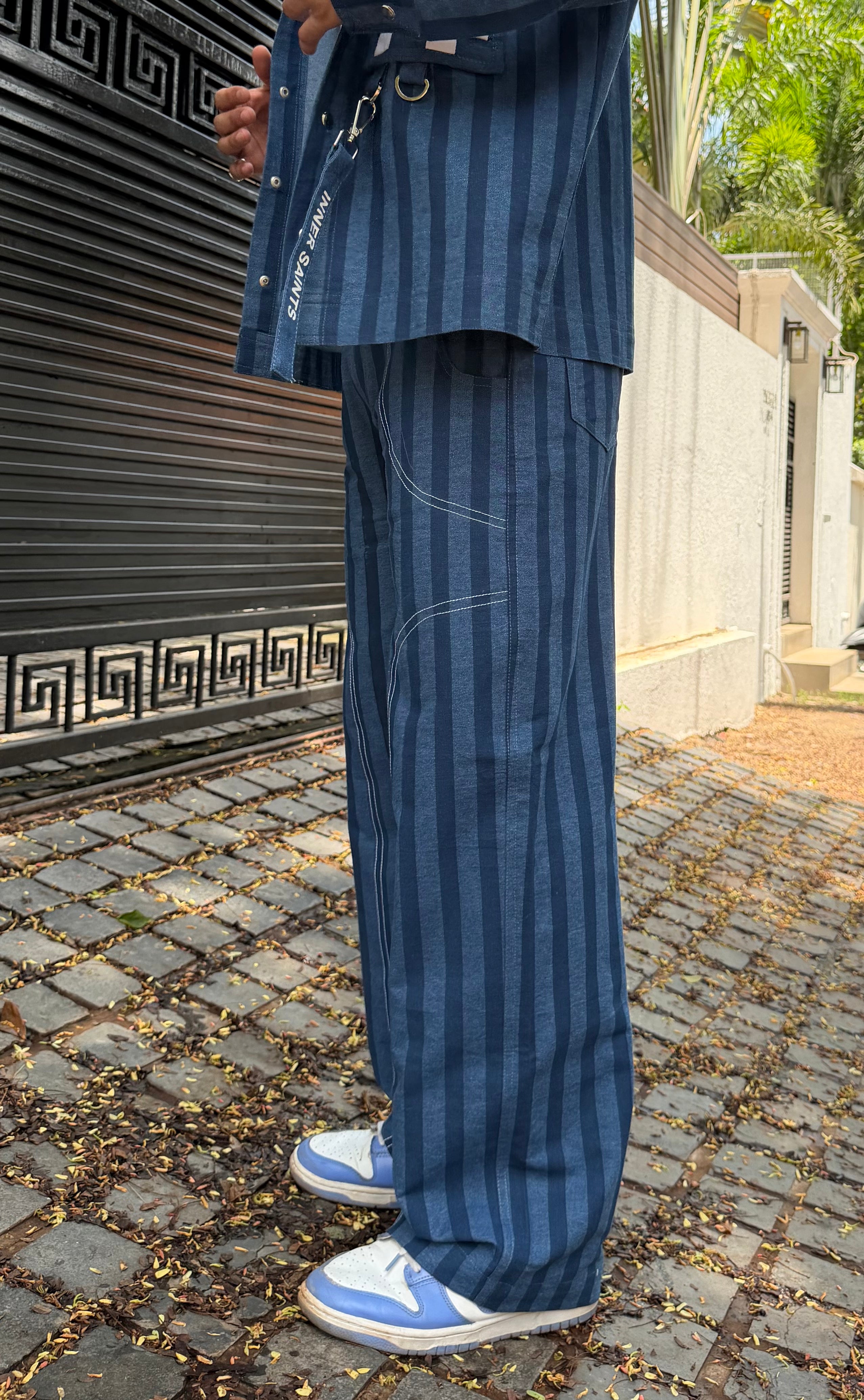 Blue Denim Stripe Men Set
