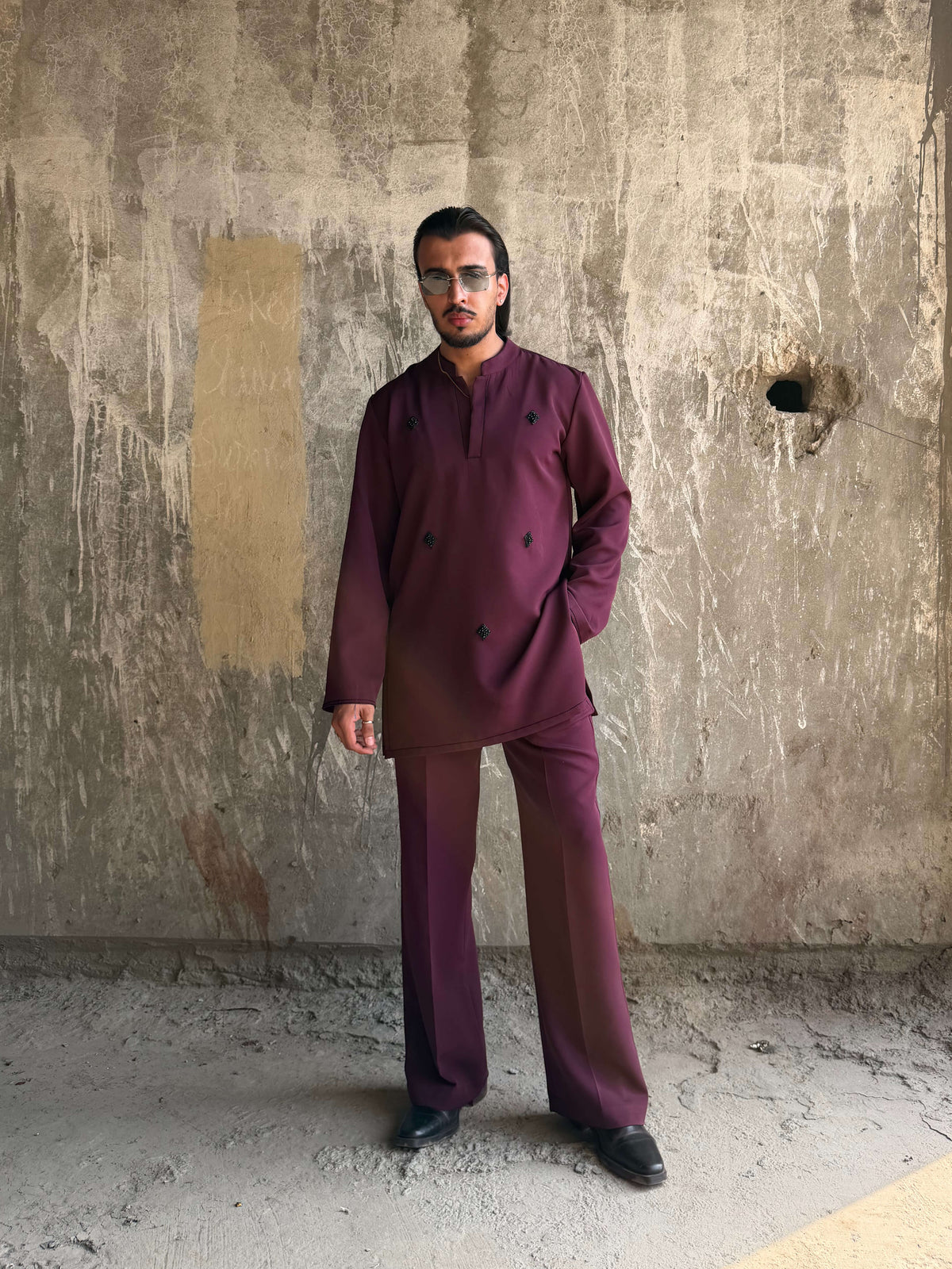 Wine Kurta Set