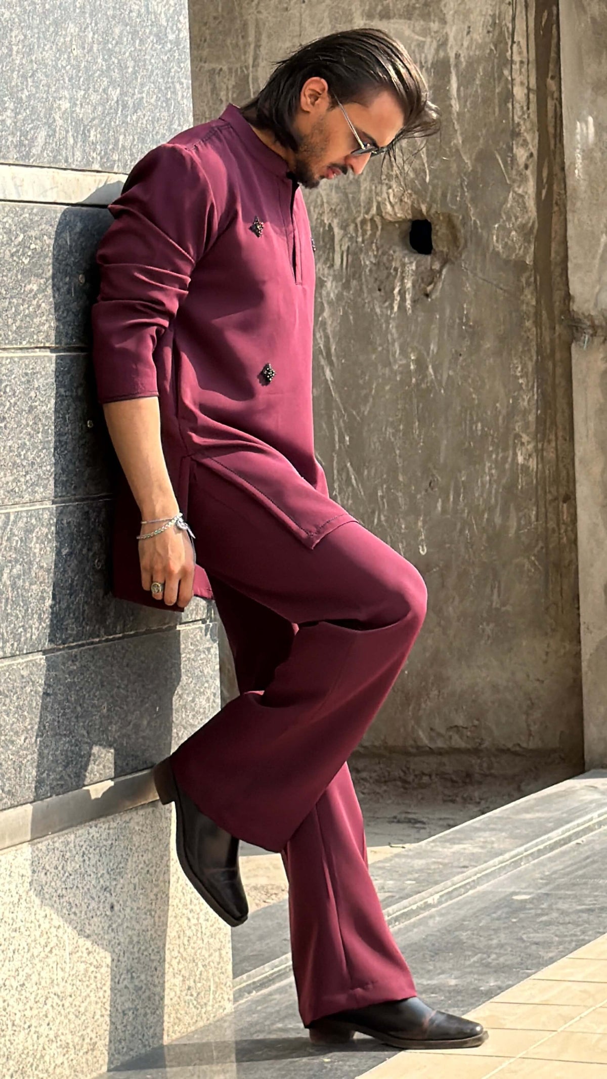 Wine Kurta Set