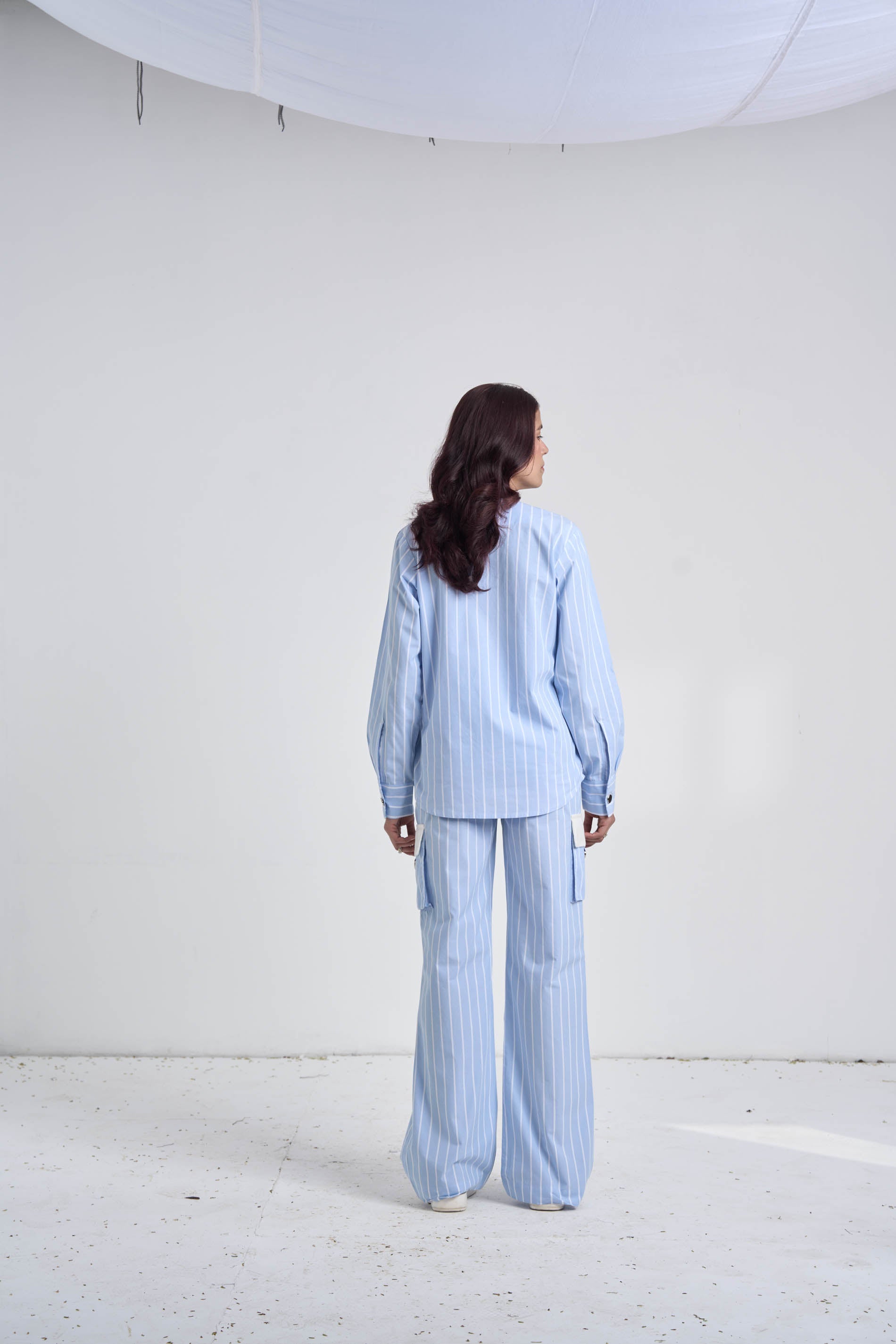 Light Blue Striped Women Set
