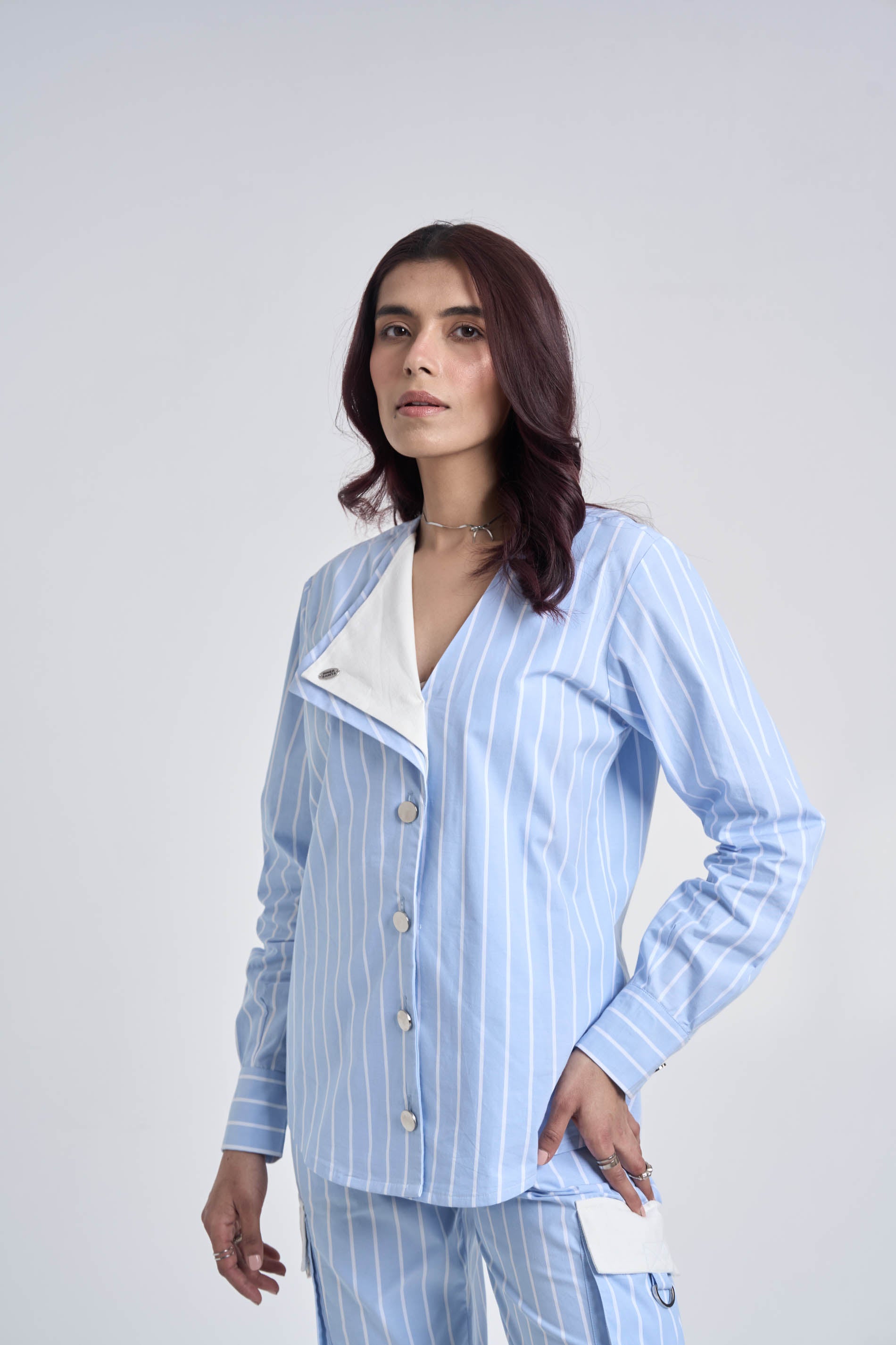 Light Blue Striped Women Set