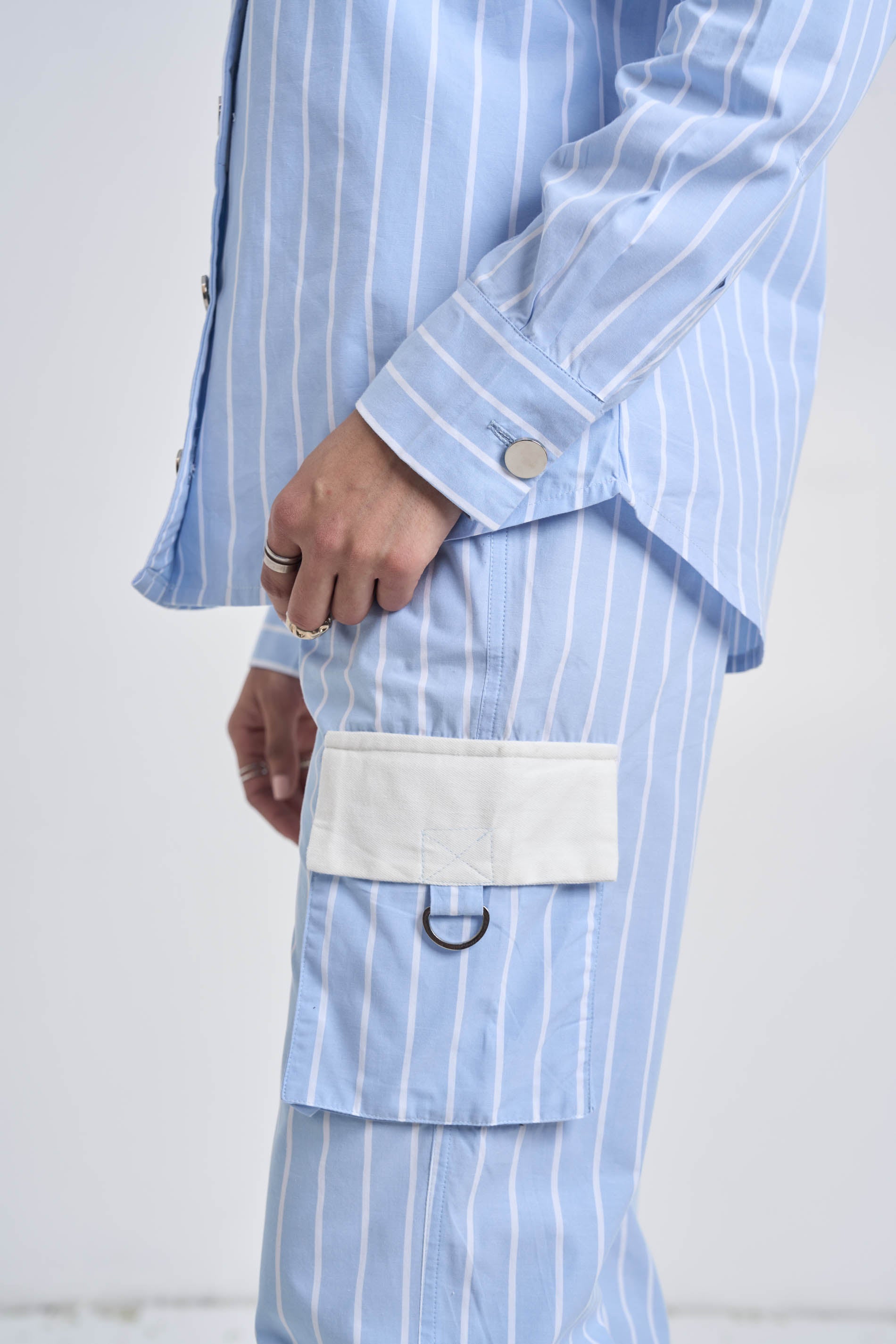 Light Blue Striped Women Set