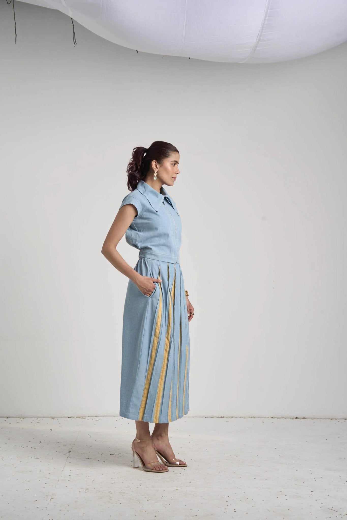 Santorini Blue Denim Skirt Set