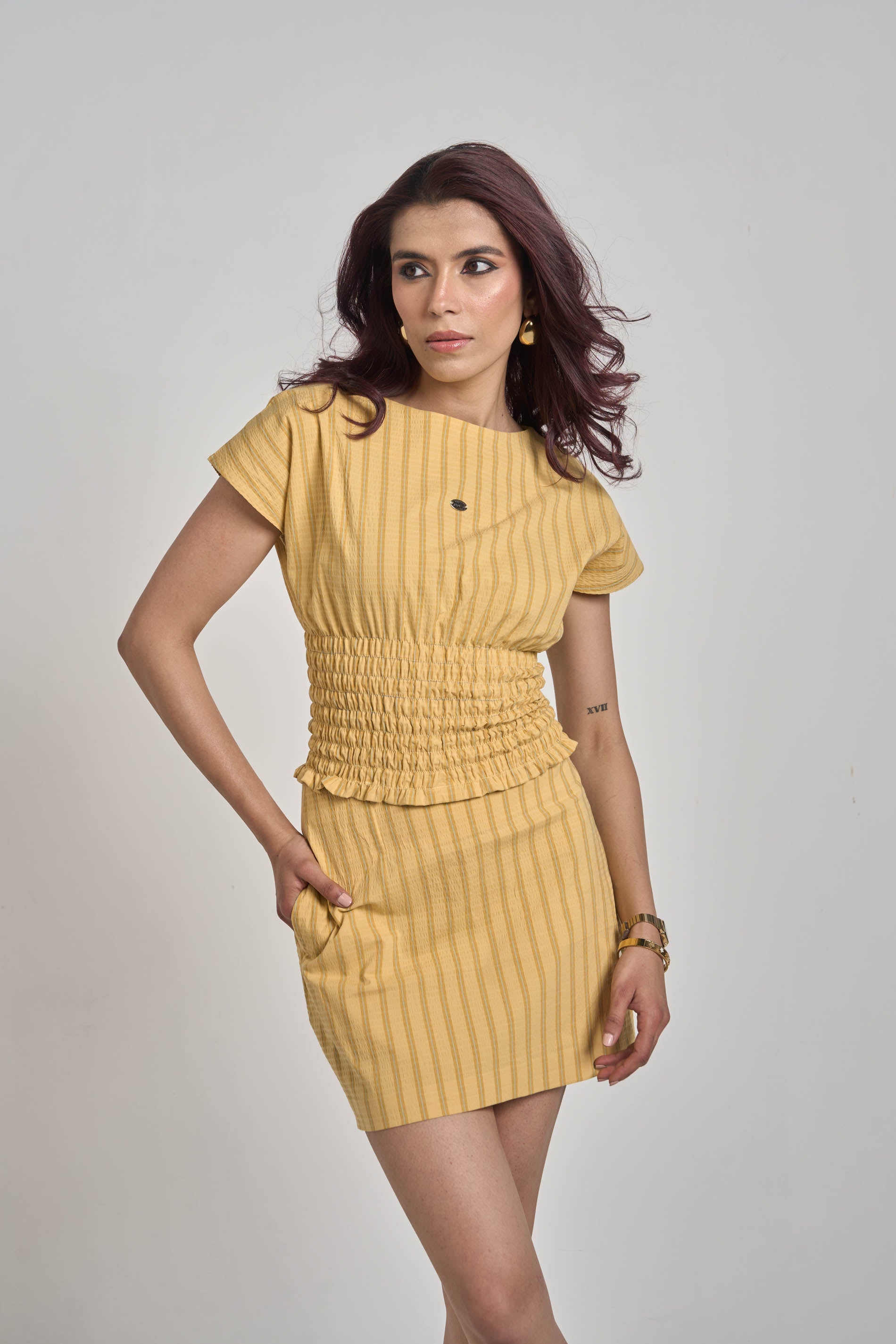 YELLOW STRETCH TOP & SKIRT