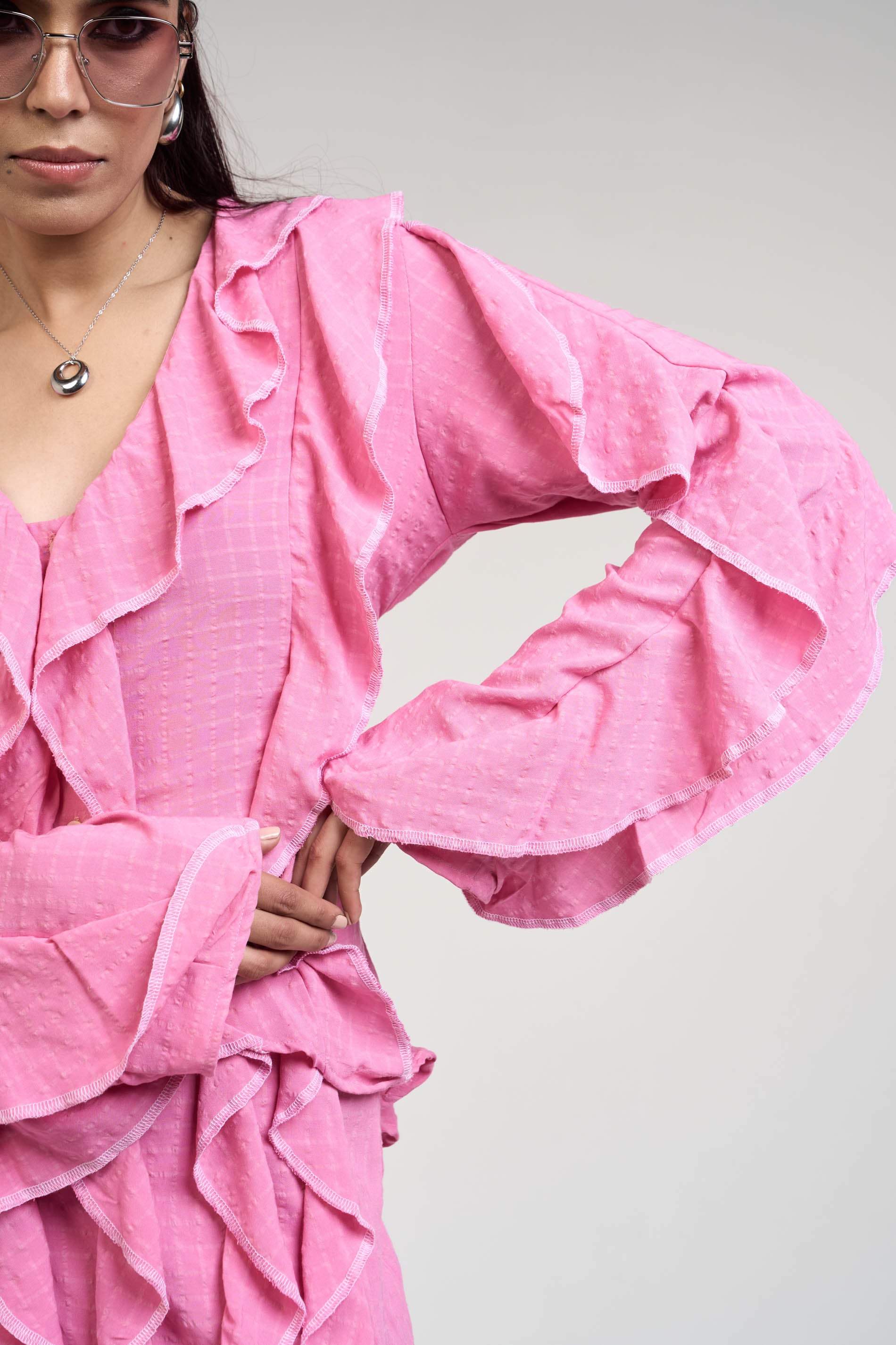 Belle Pink Ruffle Shirt & Skirt Set