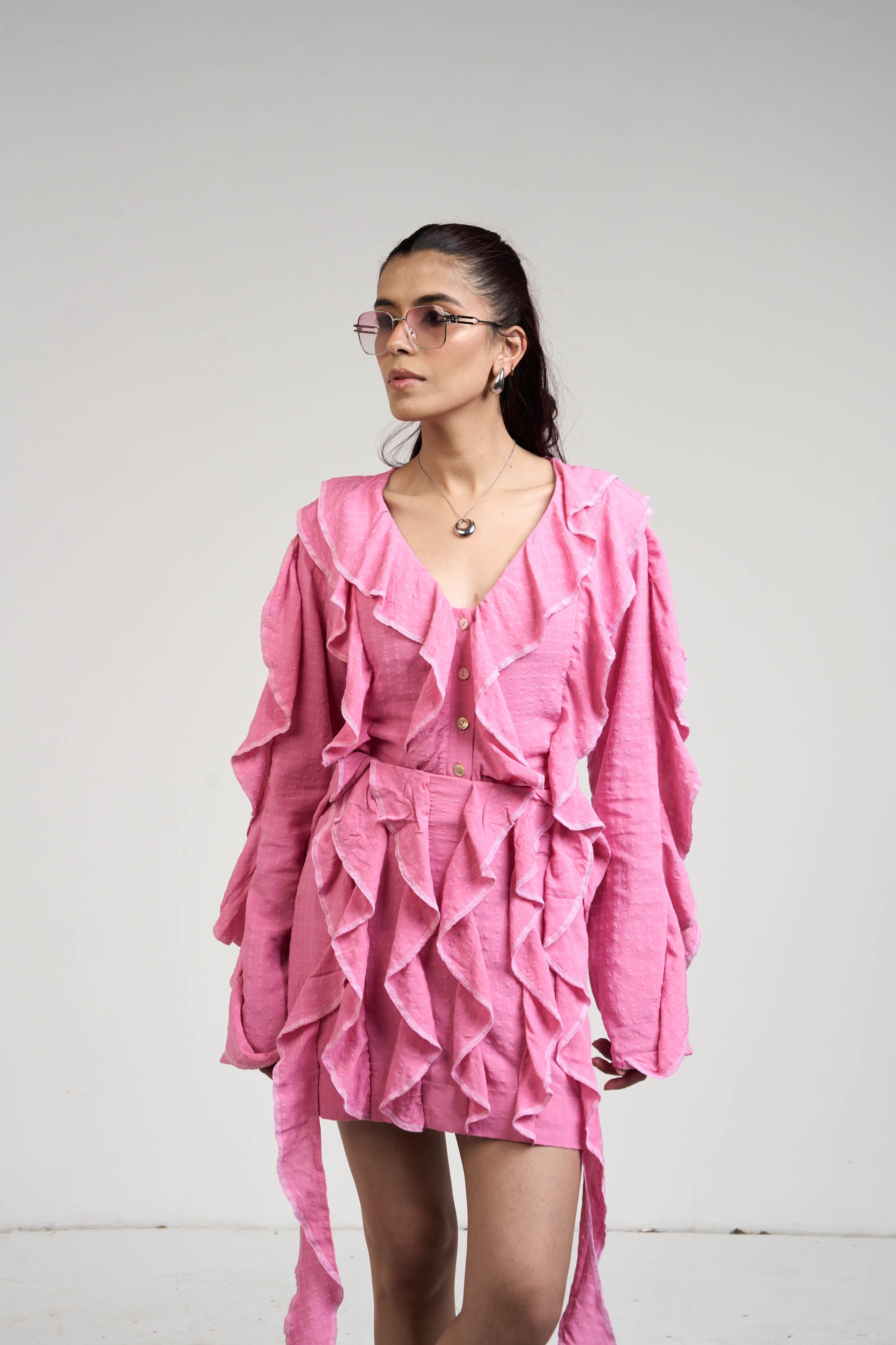 Belle Pink Ruffle Shirt & Skirt Set