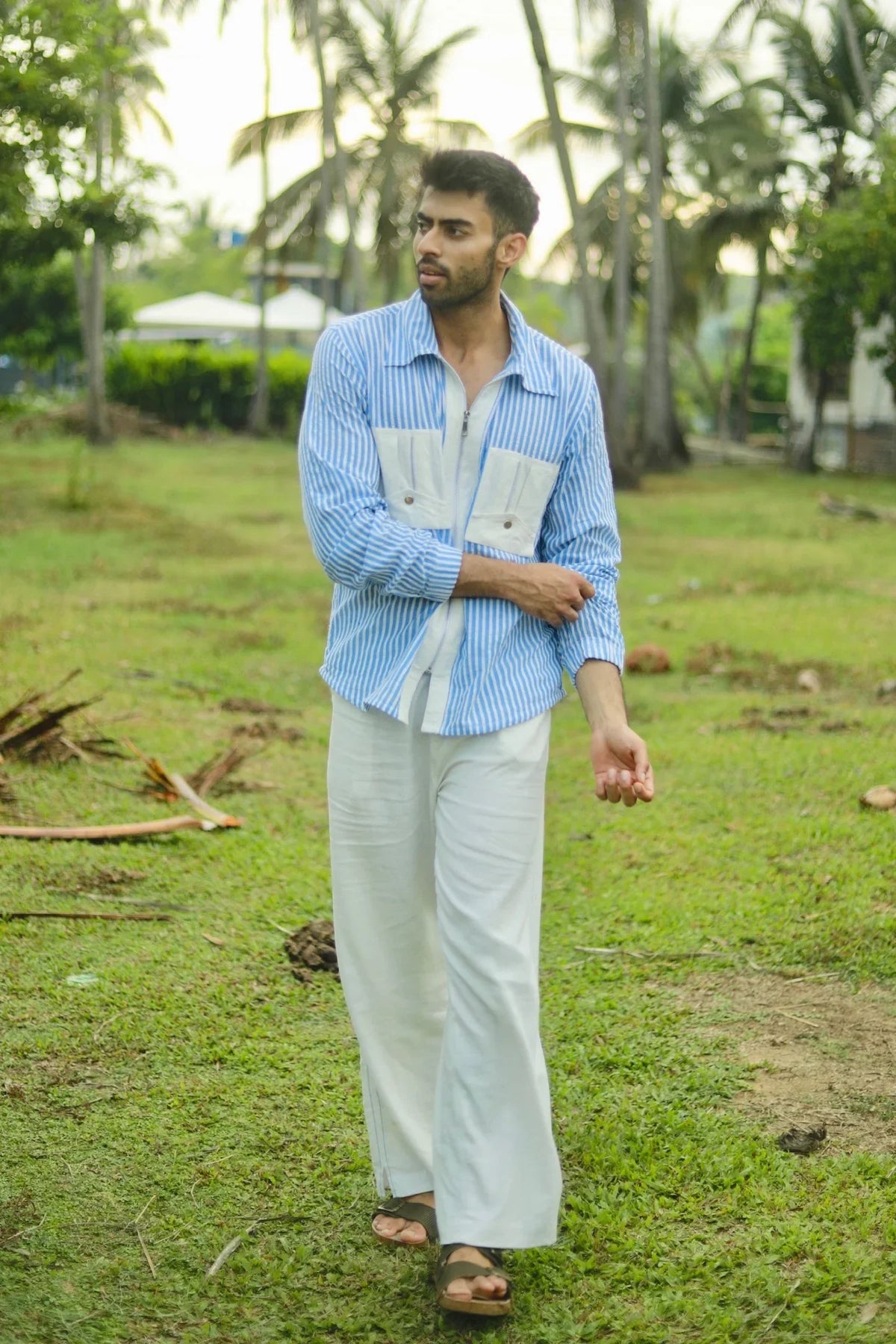 Blue Cord Shirt and Shorts Set
