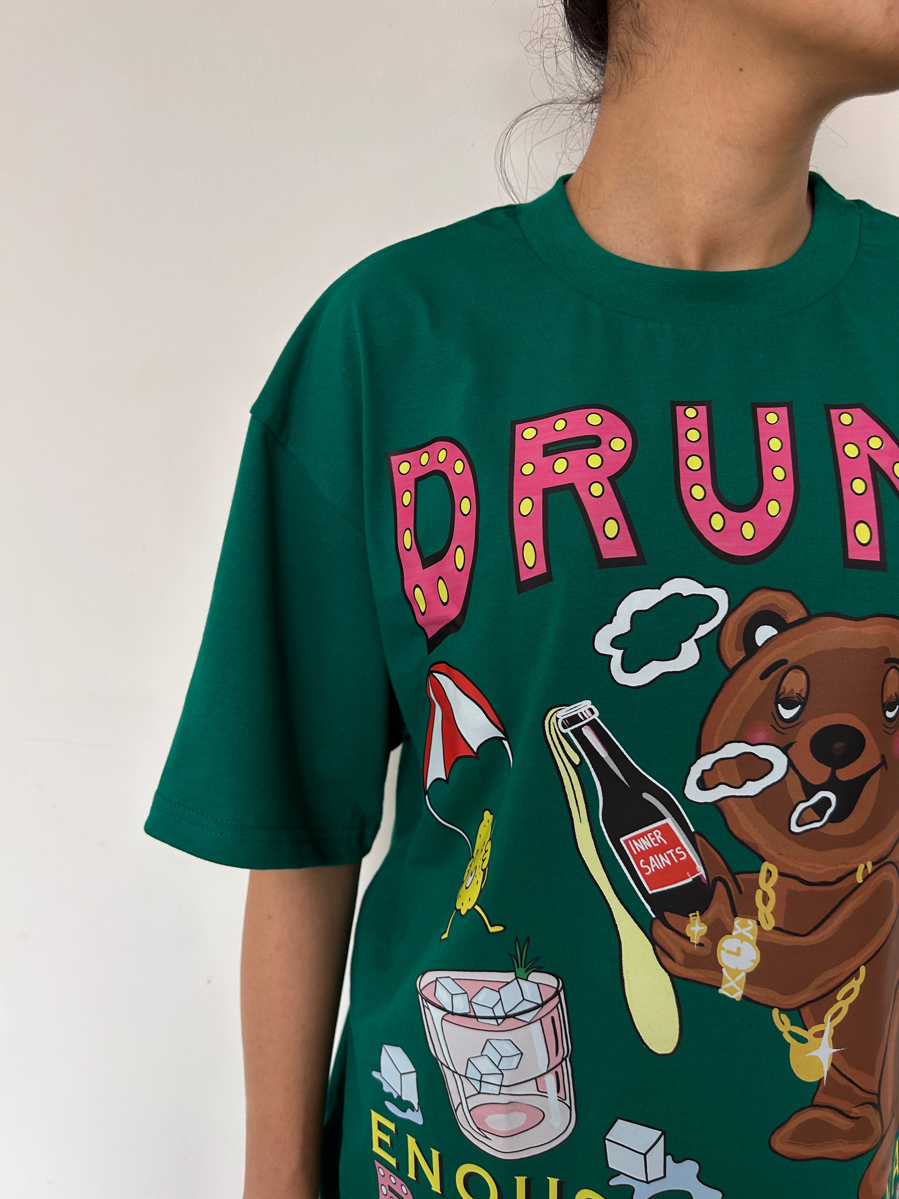 Drunk Enough Green Oversized T-shirt