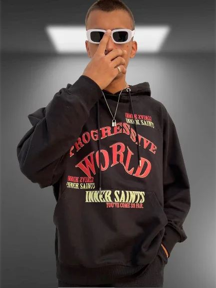 Progressive World Black Oversized Hoodie